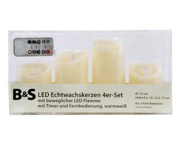 B&S LED-Kerze LED Echtwachskerzen 4er Set mit Fernbedienung