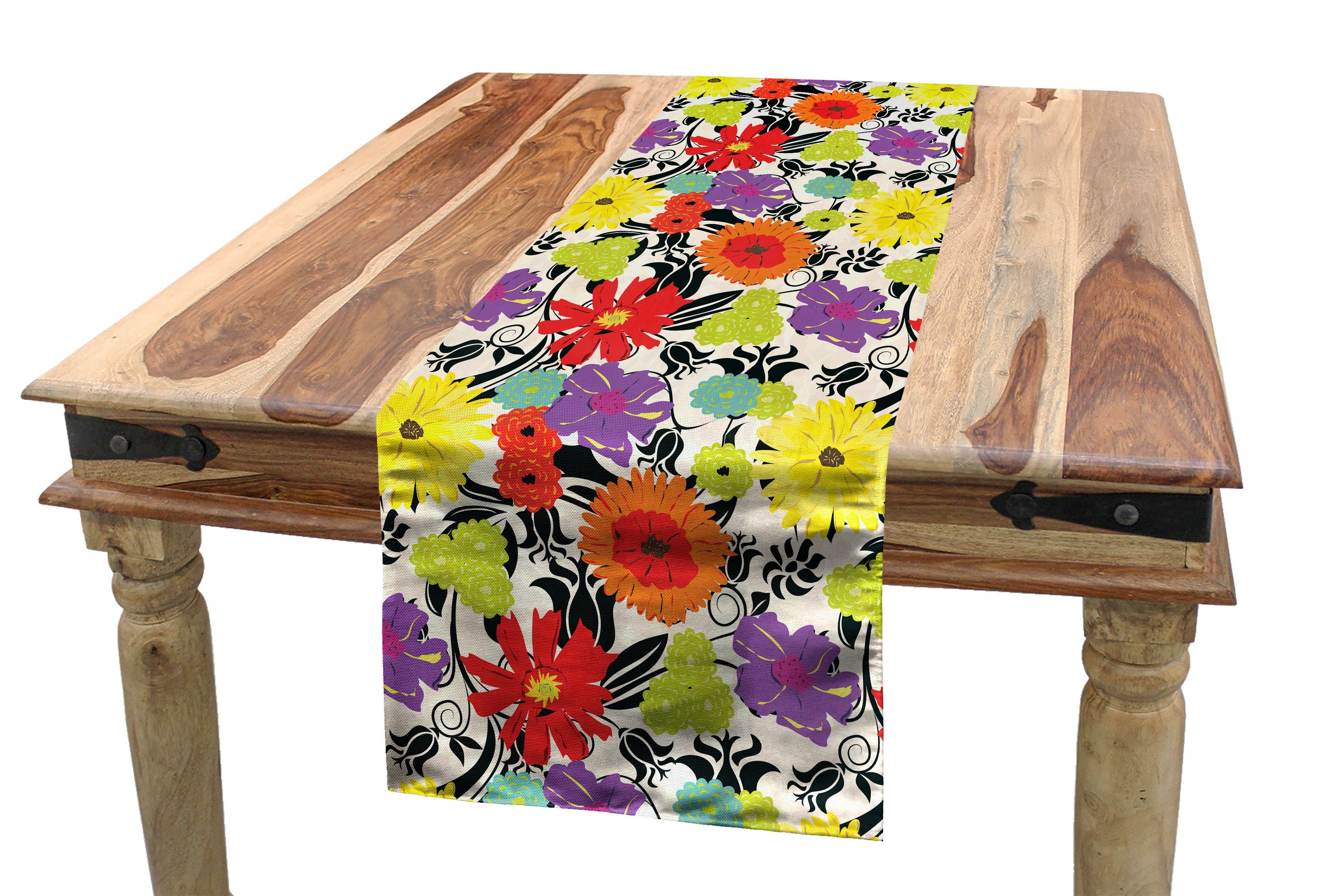 Abakuhaus Tischläufer Esszimmer Küche Rechteckiger Dekorativer Tischläufer, Garten-Kunst Hand gezeichnete Blütenblätter Natur