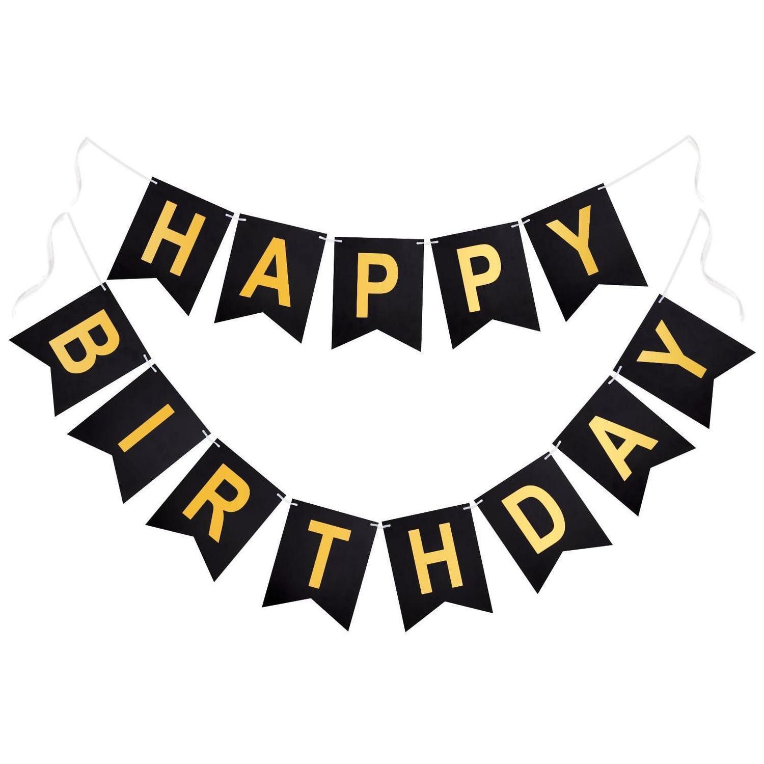 LuxusKollektion Wimpelkette Happy Birthday Girlande Schwarz Gold 6m