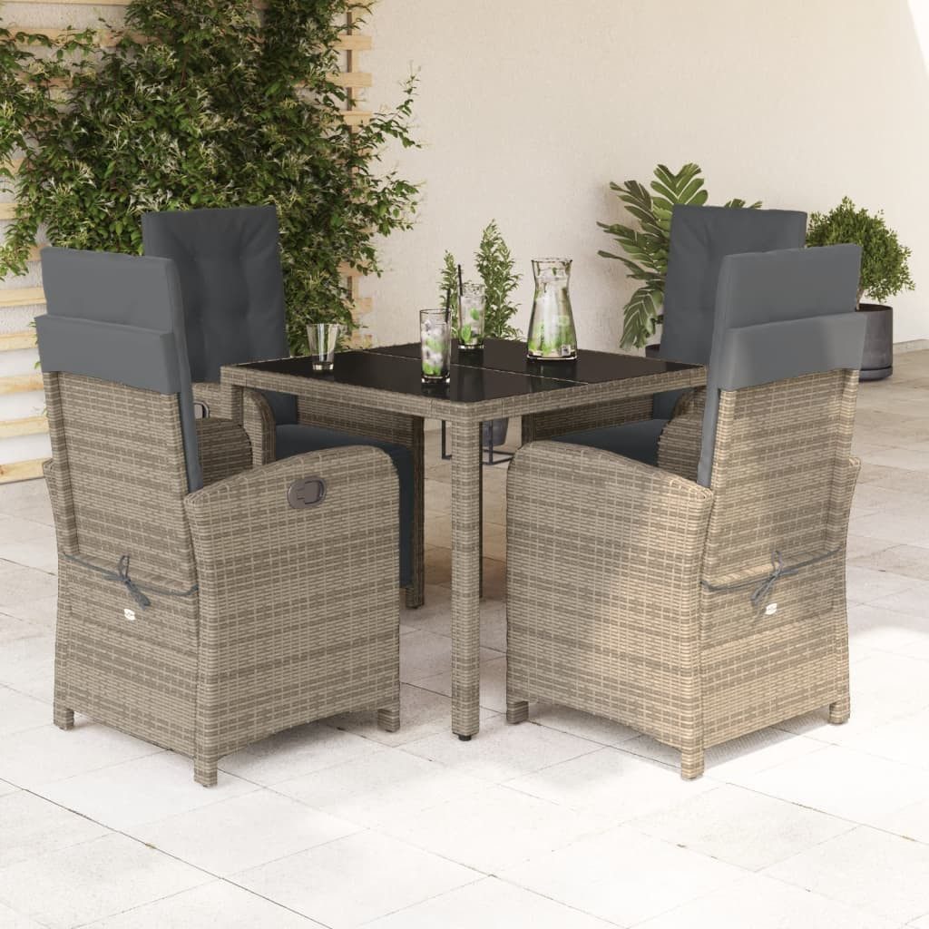 vidaXL GartenEssgruppe 5tlg. GartenEssgruppe mit Kissen Grau Poly