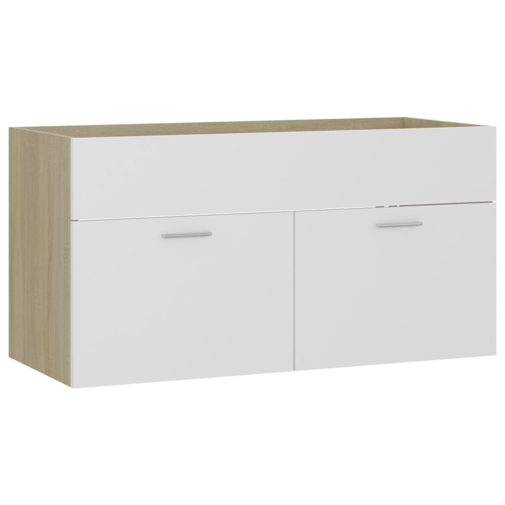 vidaXL Badezimmer-Set Waschbeckenunterschrank Weiß Sonoma-Eiche 90x38,5x46 günstig online kaufen