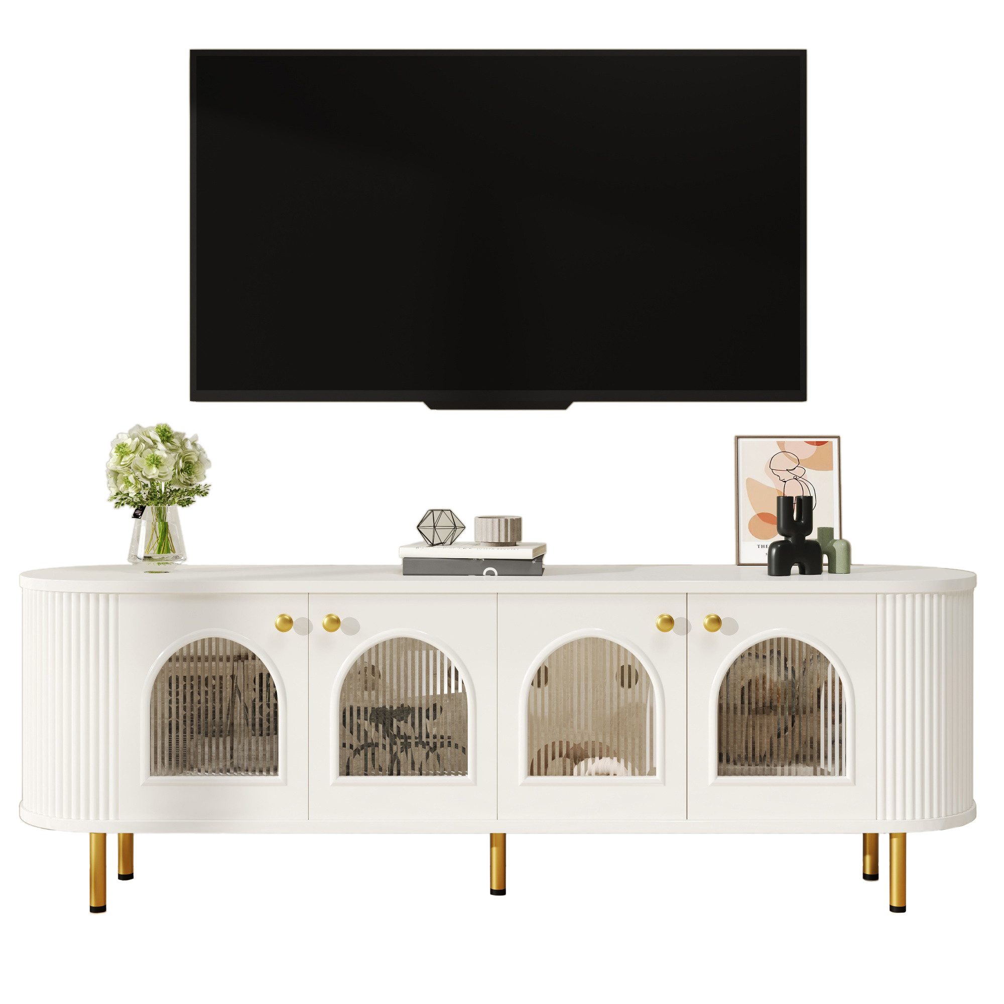 Fine Life Pro TV-Schrank Lowboard / TV‑Schrank / TV‑Lowboard mit Glastüren fürs Wohnzimmer