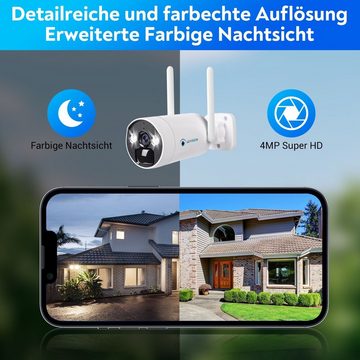 LUVISION Überwachungskamera (Außen- und Innenbereich, 4-tlg., WLAN Solar Akku Überwachungssystem 4 Kanal Funk Kamera Set Mikrofon, Cloud, 2-Wege Audio, 10CH NVR, Solarpanel, Batterie, PC Client & App)