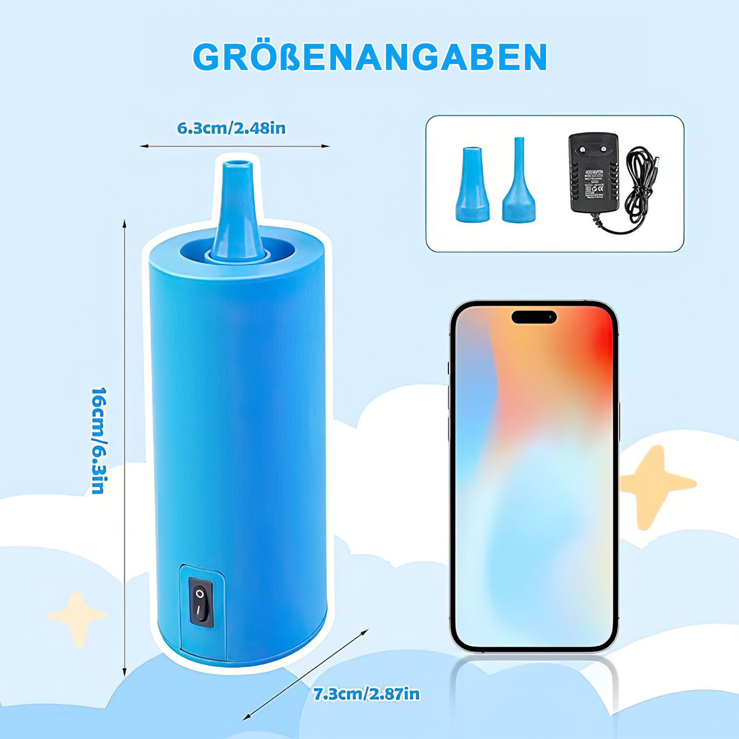 AIMAX Elektropumpe Luftballonpumpe Luftpumpe Ballonpumpe Elektrisch mit Automatik, Luftballon Aufblasgerät Kommt mit Zwei Aufblasbaren Köpfen – Bild 2 von 5