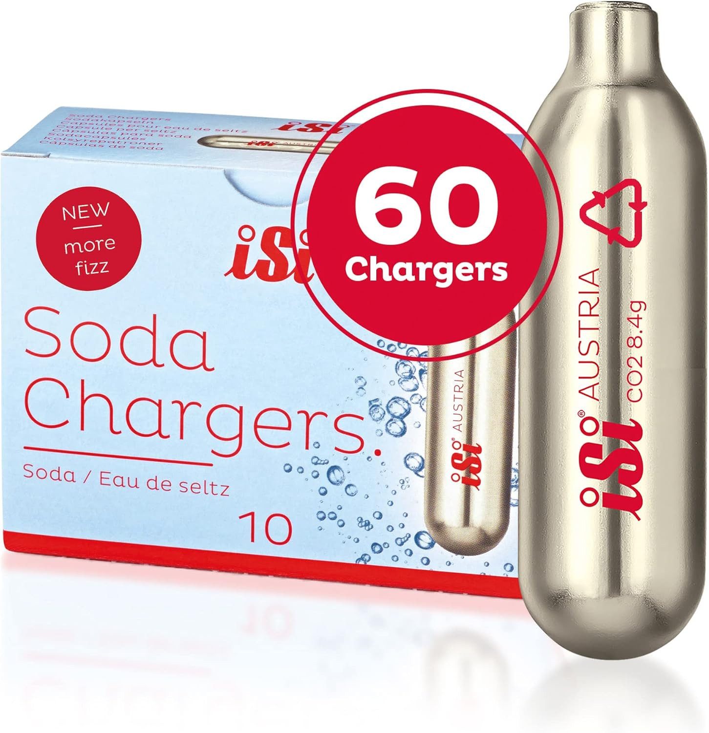 iSi CO₂-Kapsel Sodakapseln - 60 Stück - 8,4 g CO₂, Zubehör für iSi Soda Maker Classic, iSi Soda Siphon, iSi Twist 'n Sparkle, 8,4 g CO2, Recycelbar, Spar-Set
