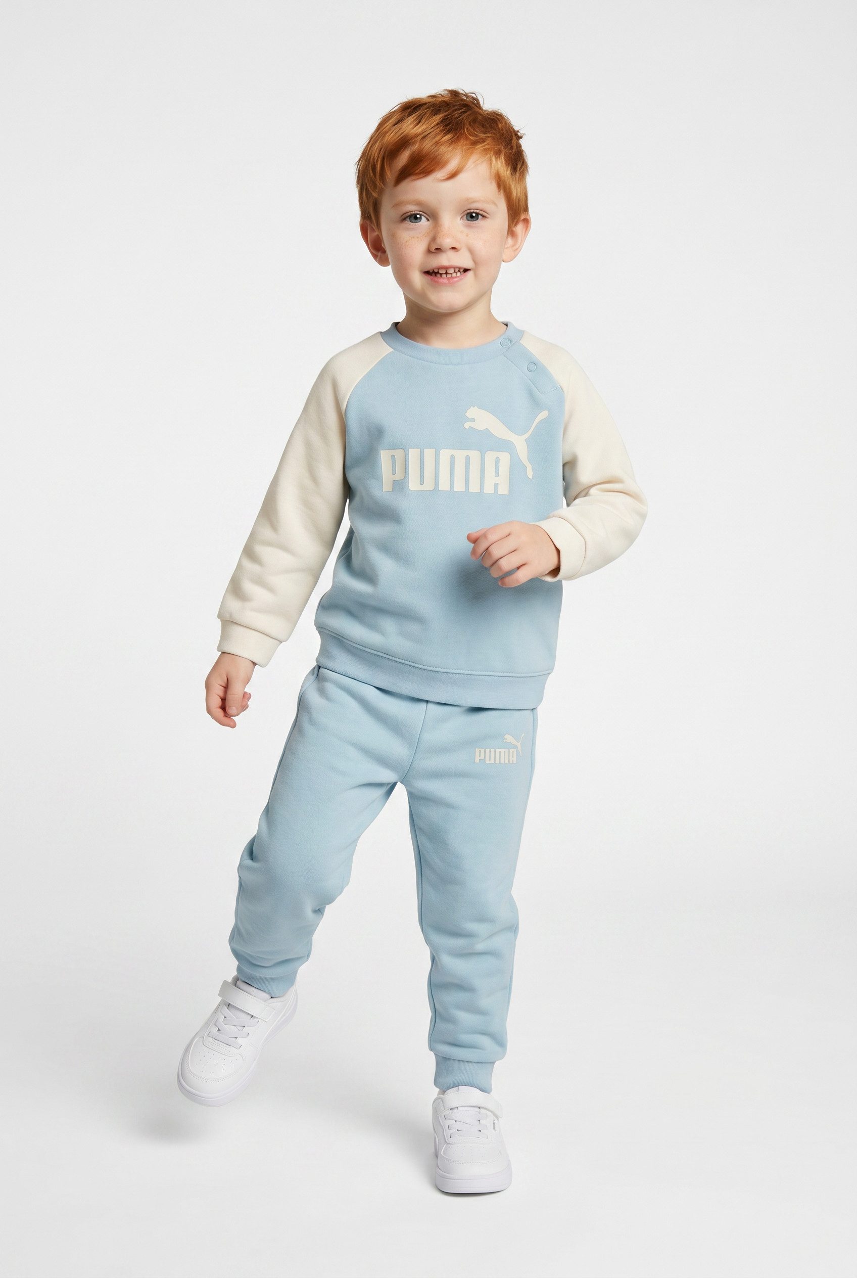 PUMA Trainingsanzug MINICATS ESS RAGLAN CREW SET FL INF (2-tlg), 2-teilig, mit Rundhalsausschnitt, mit innenliegendem Kordelzug