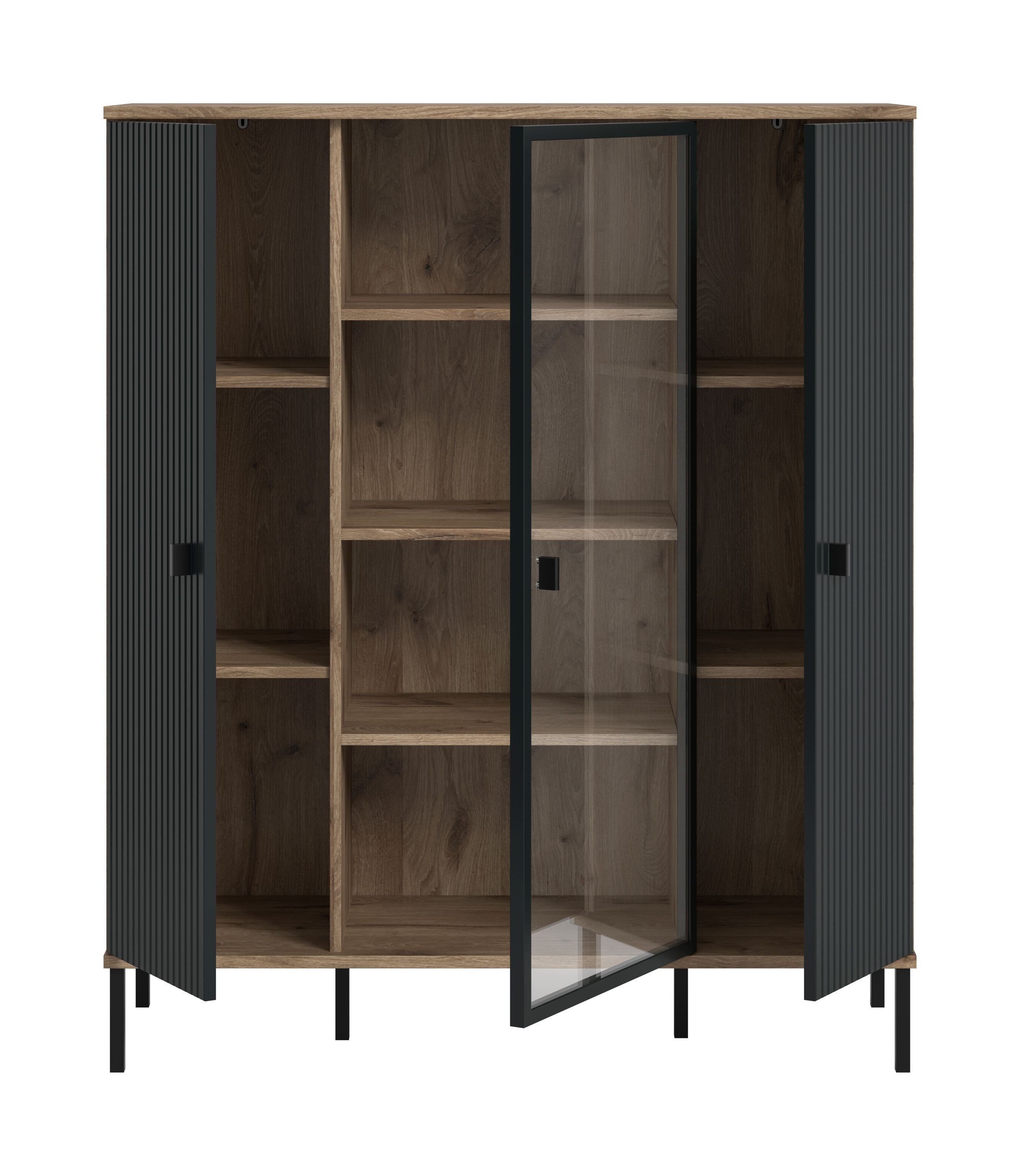 xonox.home Highboard, in Nox Oak Nachbildung/ schwarz tiefzieh B/H/T: 115x137x41 cm