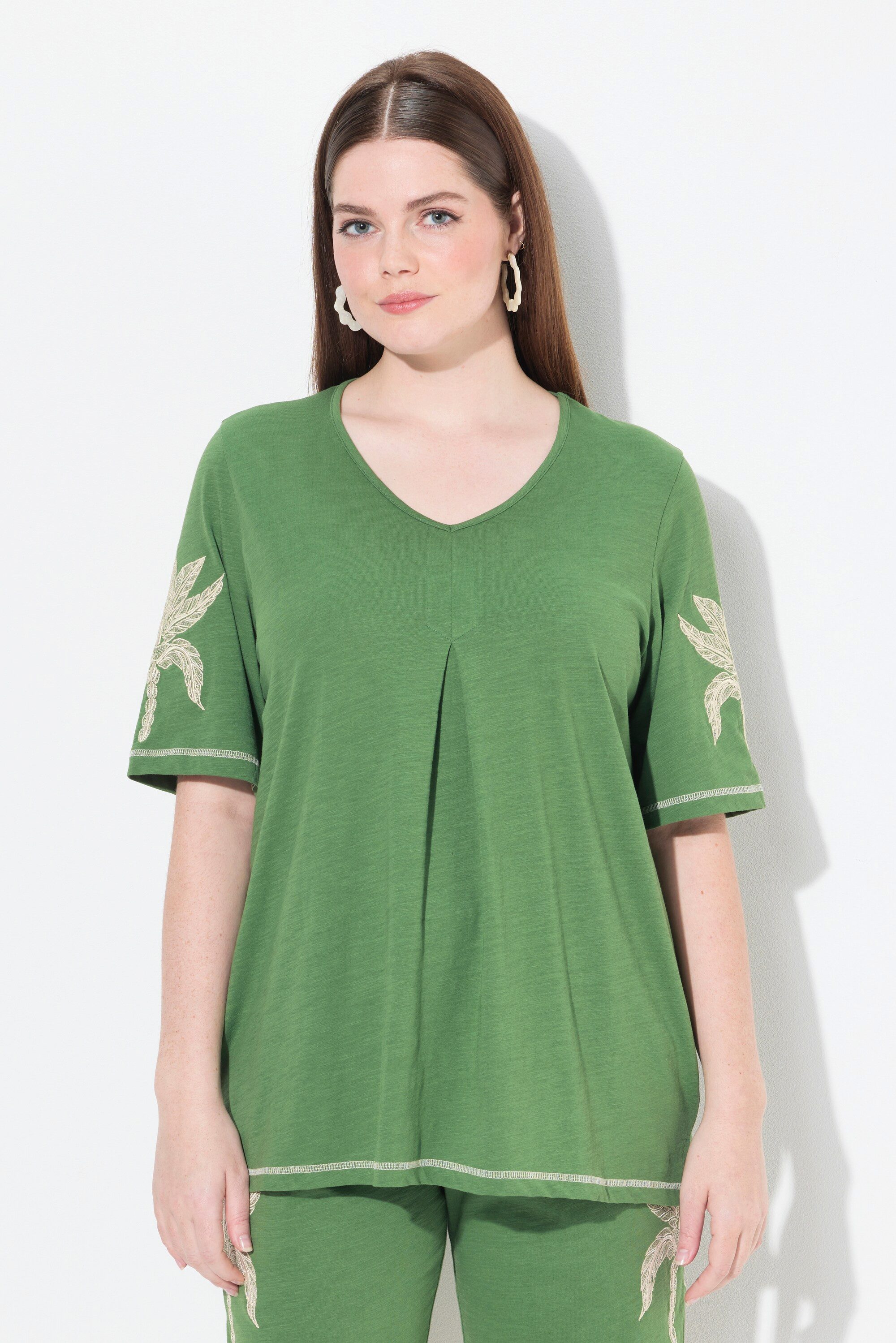 Ulla Popken T-Shirt T-Shirt Palmen V-Ausschnitt günstig online kaufen