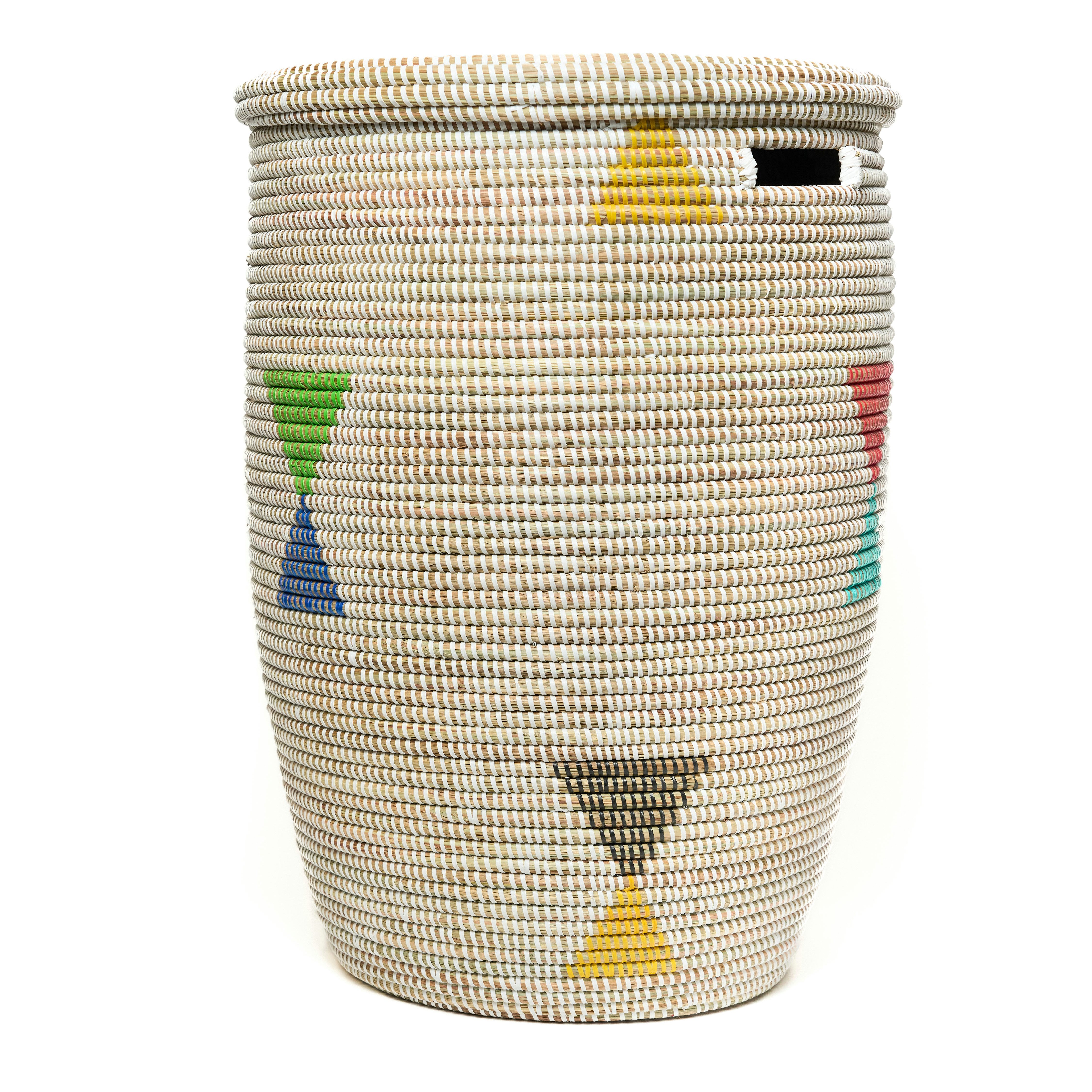 YAADU Wäschekorb mit flachem Deckel 80L – Wäschesammler, Wäschetruhe, Aufbewahrungskorb, Handgefertigt in Afrika aus traditioneller Flechtkunst