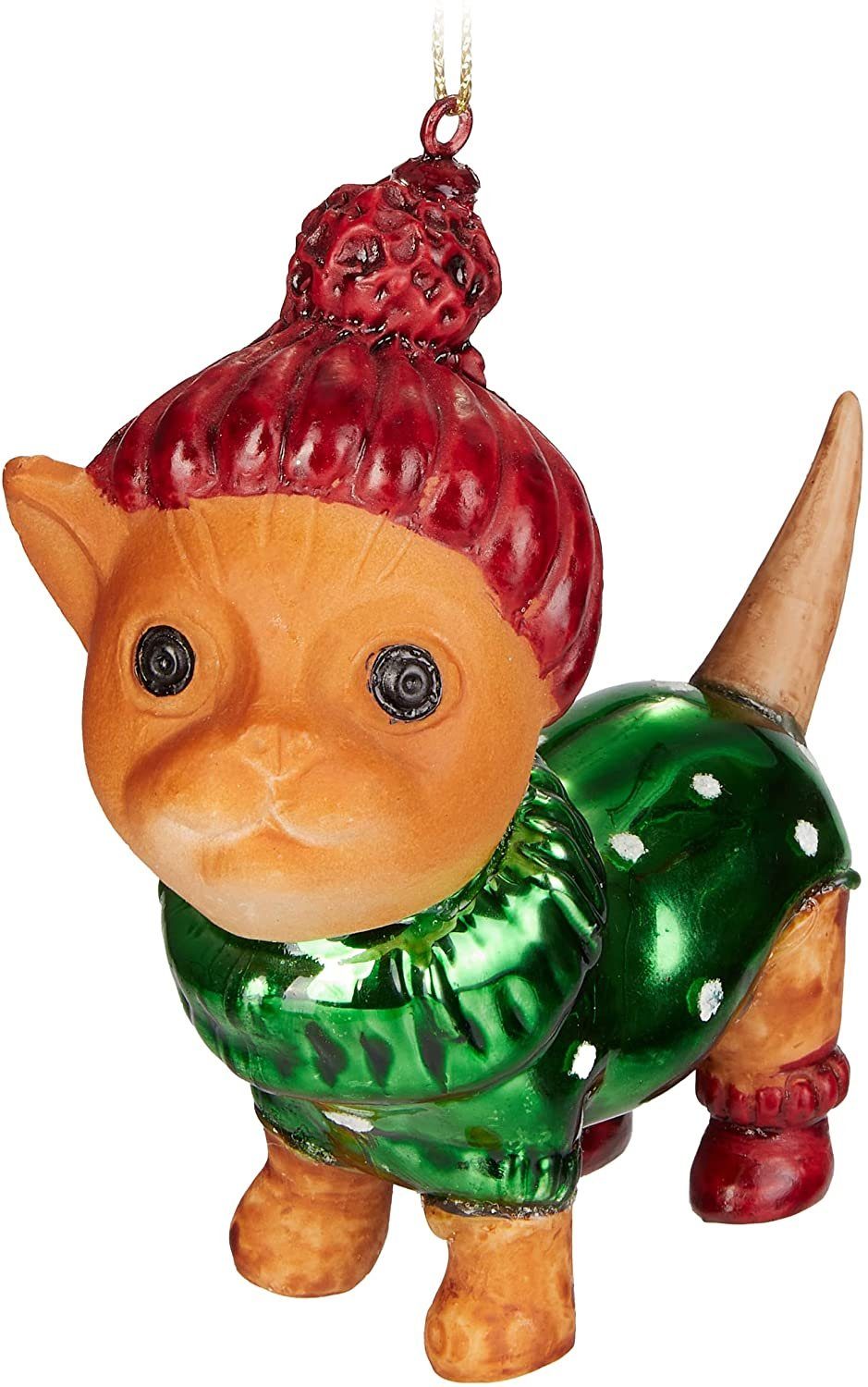 BRUBAKER Christbaumschmuck Katze Hellbraun cm & Mundgeblasener aus Weihnachtspulli Deko 10 Weihnachtskugel Christbaumschmuck Lustige Baumkugel - - Anhänger Pudelmütze (1-tlg), Glas Figuren mit Kätzchen Handbemalte