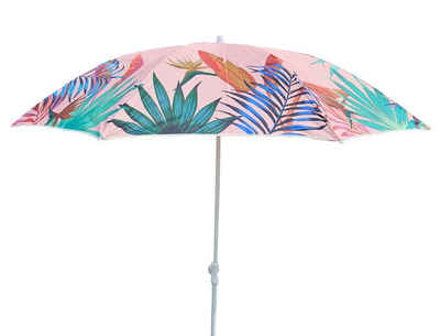Meinposten Sonnenschirm rosa mit tropischen Blättern UV-Schutz UPF 40+ Strandschirm Ø 155 cm, abknickbar