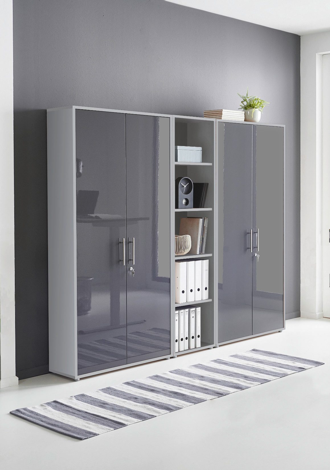 BMG Möbel Aktenschrank Büromöbel Office Edition 10 (Aktenschrank Regal Set, besteht aus 2x Aktenschrank und 1x Regal) mit viel Stauraum, abschließbar