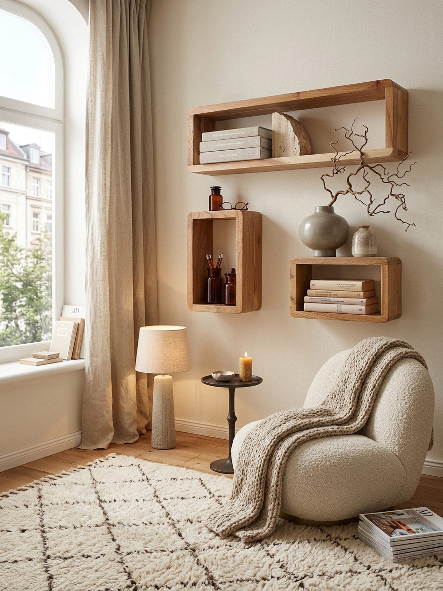 KADIMA DESIGN Wandregal Design Wandregal 3er Set BOHA Massiv Holzregale Akazie Landhausstil, Wand-Regale, Hängend Würfel, Regal Wandkästen Eckig, Rustikales Wandregal-Set Holz, Hängeregal Viereckig Echtholz