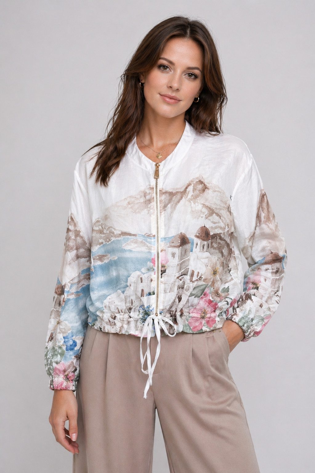 ITALY VIBES Blouson - Blusenjacke - Sommerjacke - All-Over-Print - ITALY VIBES - weiß ONE SIZE- passend für Größen XS-M