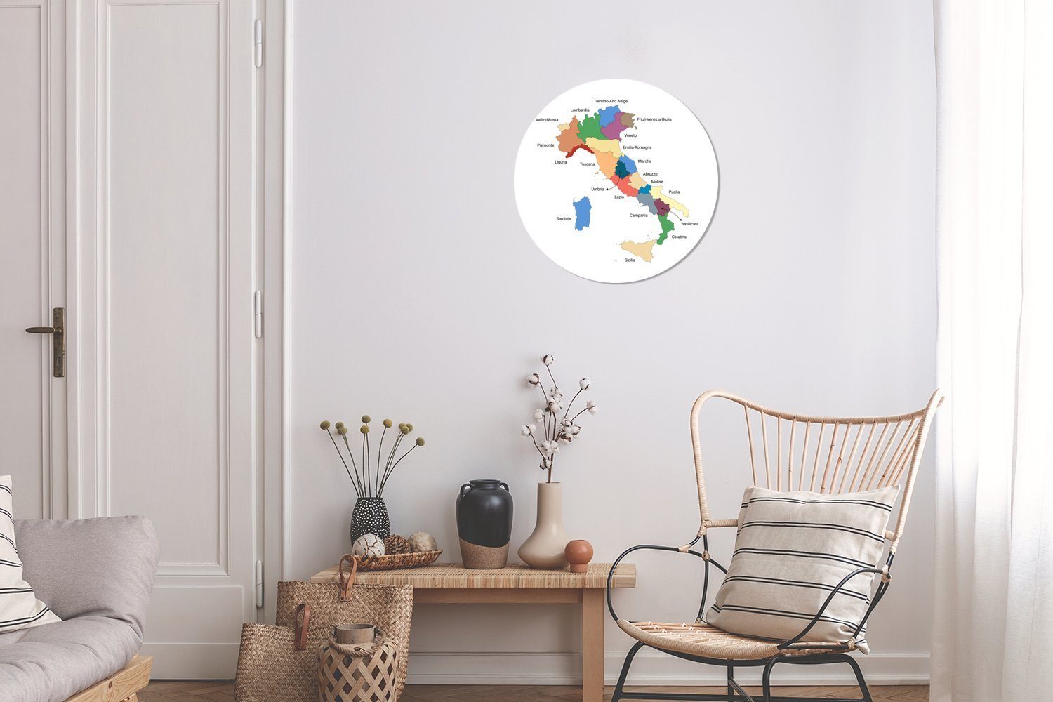 MuchoWow Gemälde Regionen Kreis cm Wohnzimmer, Rundes St), 30x30 (1 Wandbild, Karte Italiens, Forex, Wanddekoration der