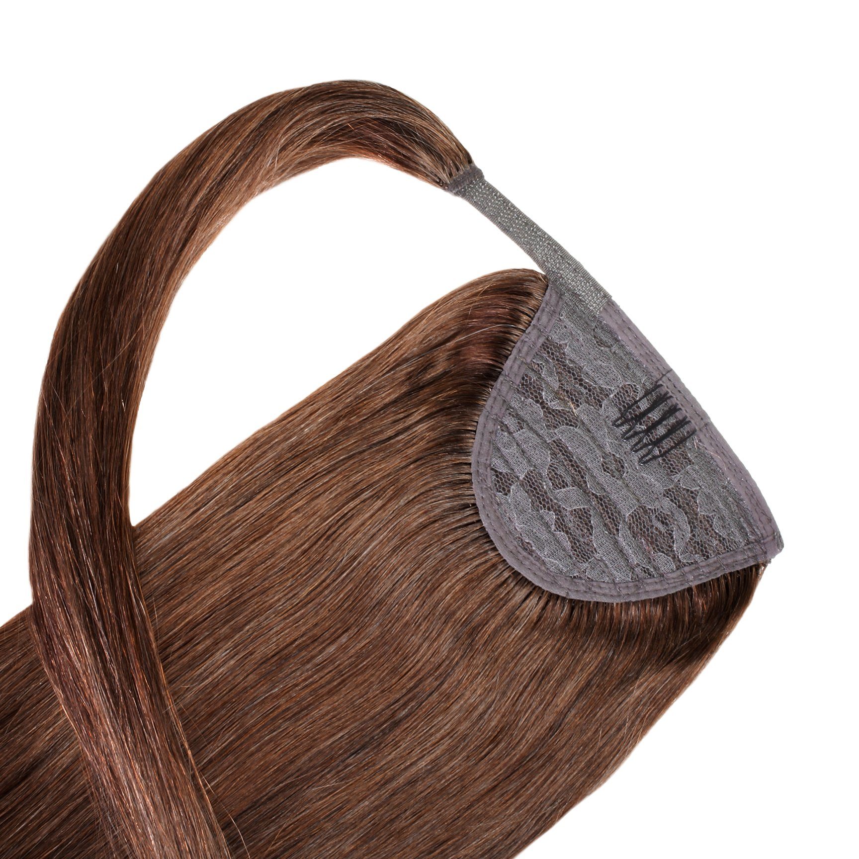 hair2heart Echthaar-Extension Premium Ponytail #4/77 Mittelbraun Intensiv 50cm