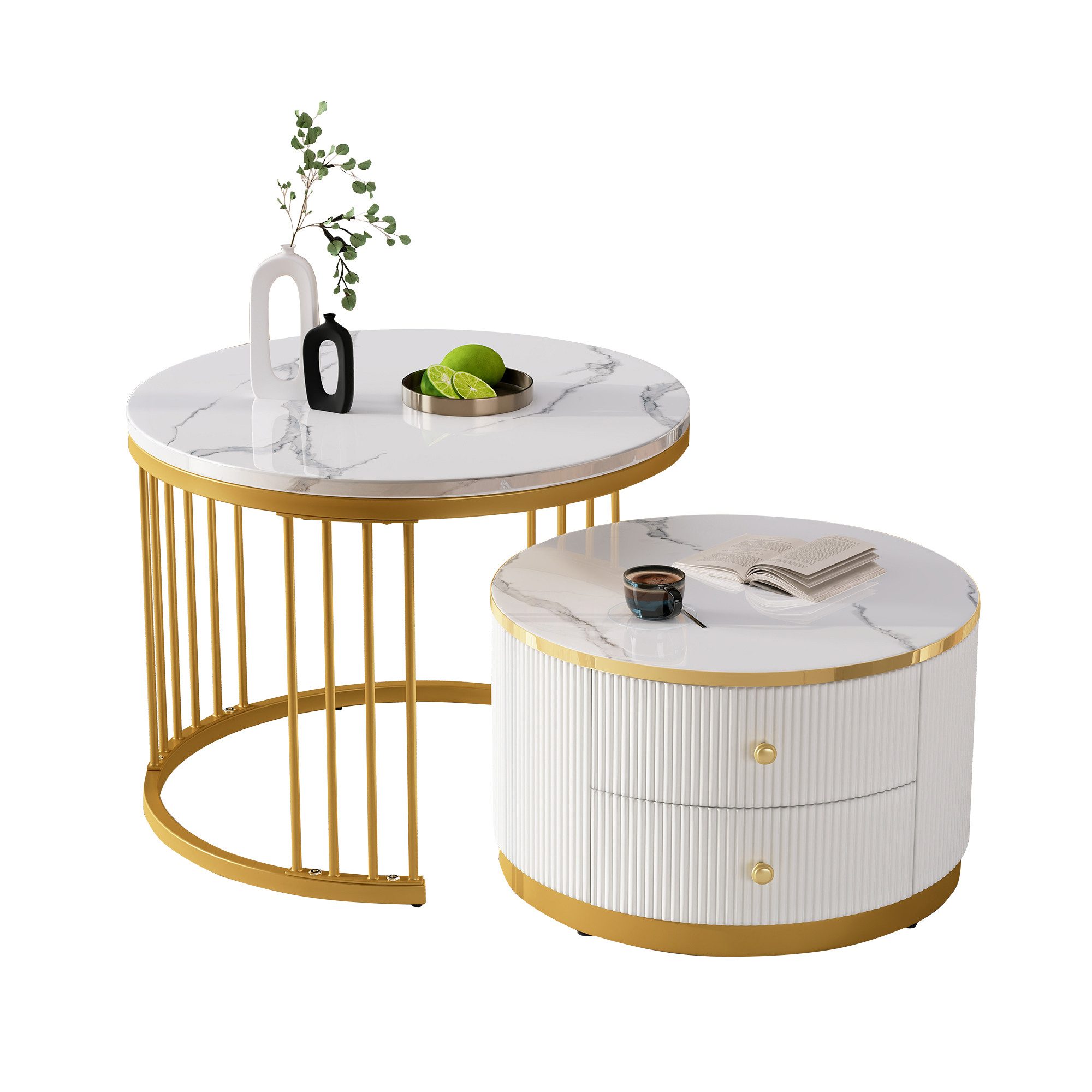 Merax Couchtisch, Hochglanz Marmoroptik, Beistelltisch Set, Satztisch Metal günstig online kaufen