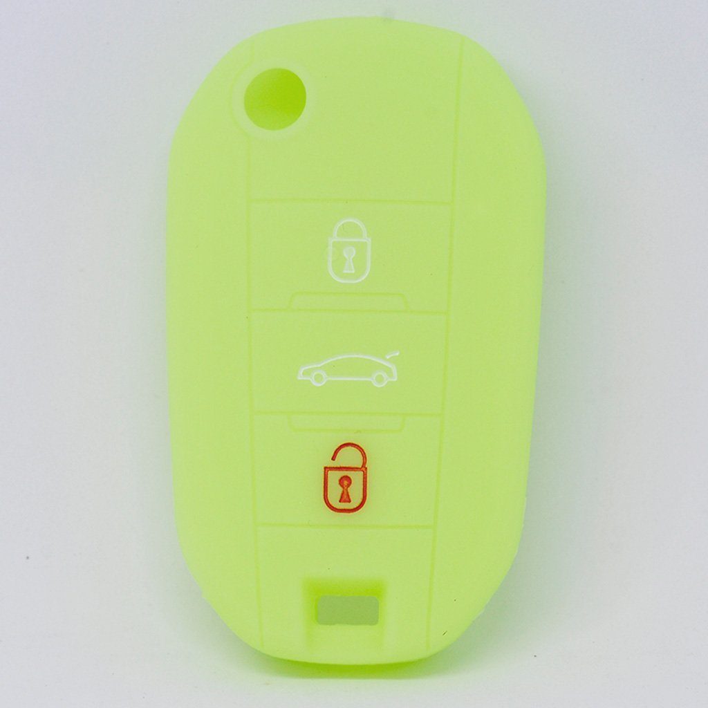 mt-key Schlüsseltasche Autoschlüssel Softcase Silikon Schutzhülle fluoreszierend Grün, für Citroen C4 Picasso Jumpy Flip Peugeot 3 Tasten Klappschlüssel