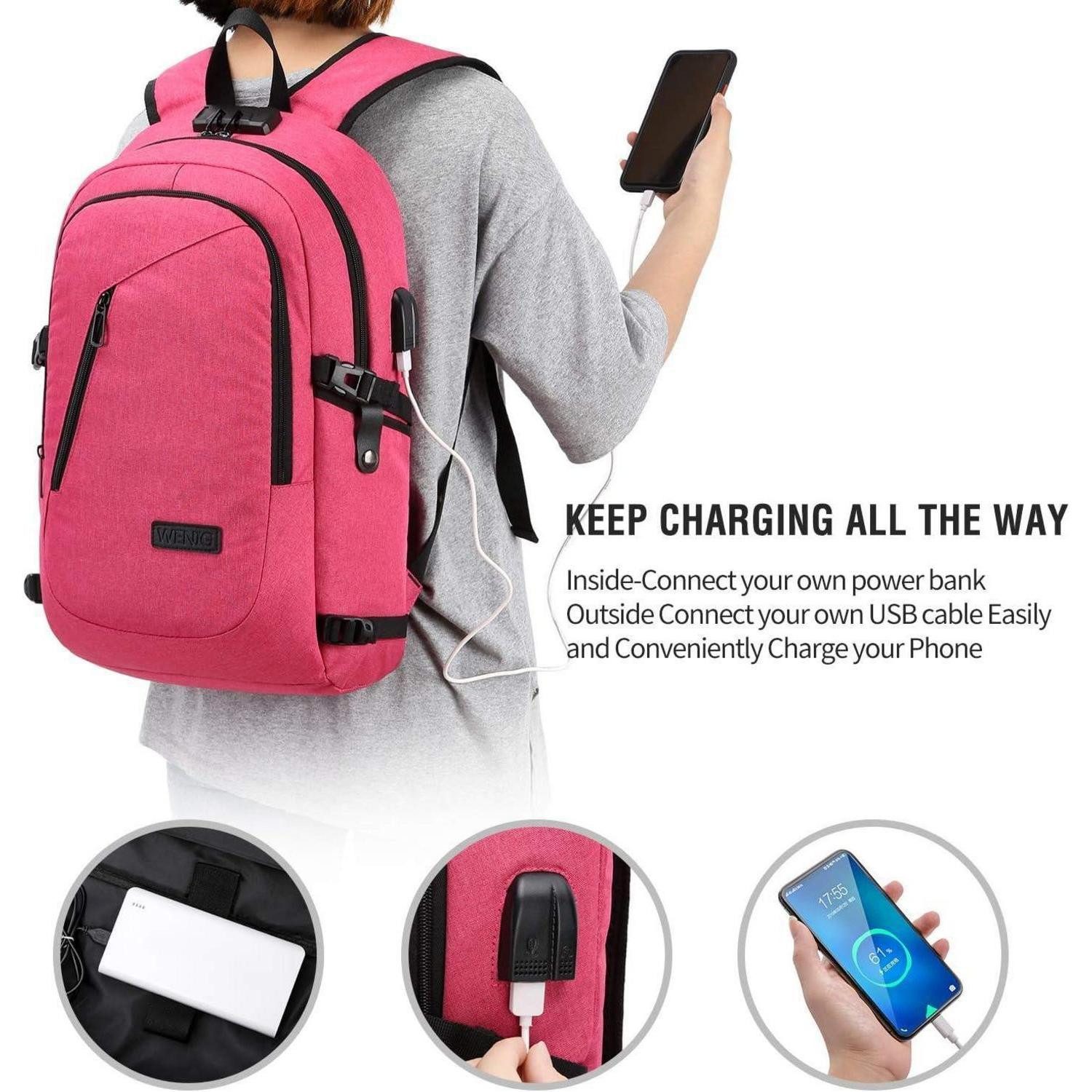 LuxusKollektion Laptoprucksack Rucksack Laptop Schulrucksack USB Ladeanschluss Damen 15,6 Zoll Rosa