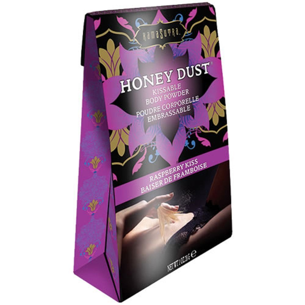 KamaSutra Intimpflege Honey 28g, mit Dust Körperpuder Raspberry Federpinsel Probierpackung Kiss, mit