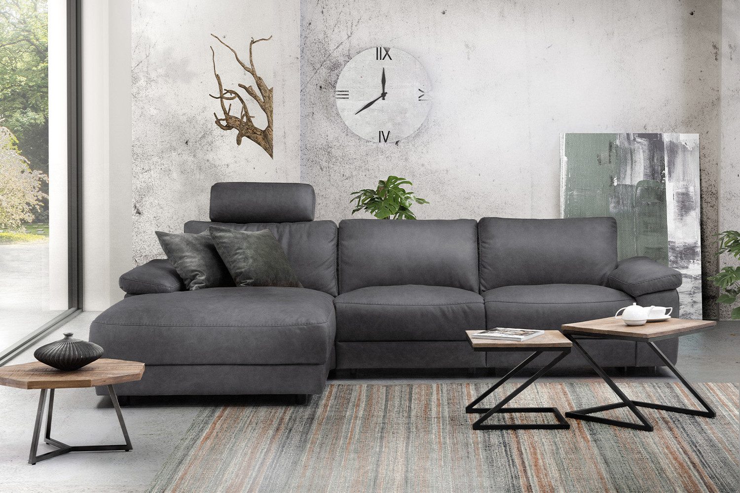 KAWOLA Ecksofa LOLA XL, Couch L-Form rechts oder links, Sitzvorzug motorisch, Stoff oder Leder