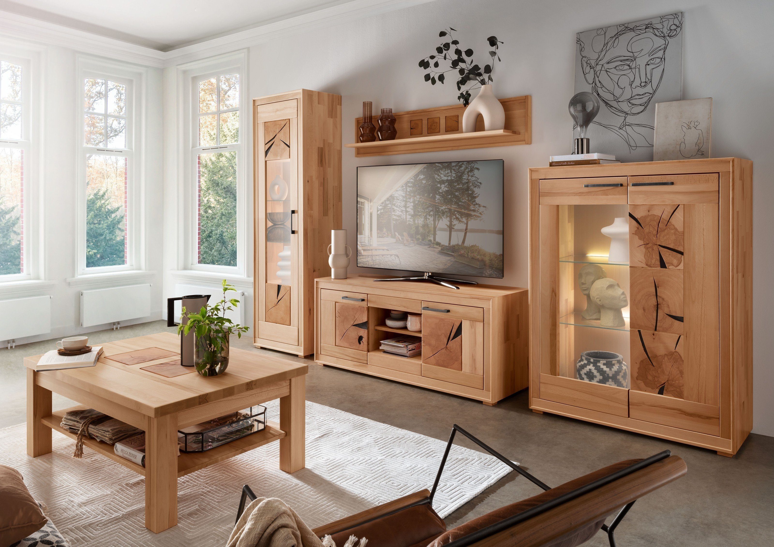 Lebenswert Wohnzimmer-Set WZ-0315, (BxHxT: 316,6x201x46 cm), aus Kernbuche in natur geölt