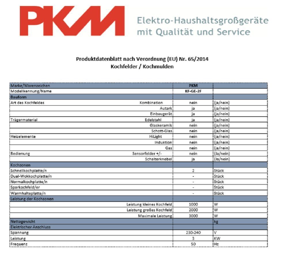 PKM Elektro-Kochfeld KF-GE-2F PKM KF-GE-2F