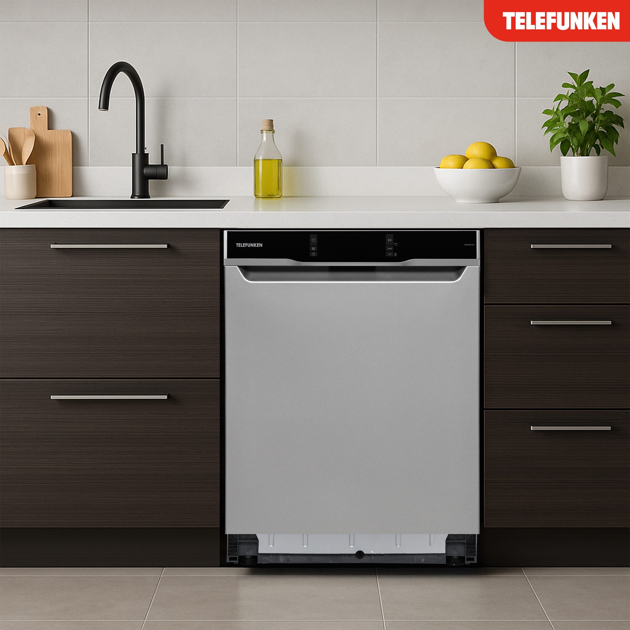 Telefunken Unterbaugeschirrspüler GEU6014AI, 9 l, 14 Maßgedecke, Spülmaschine unterbaufähig 60 cm, 14 Gedecke, 9 Programme, AquaStop
