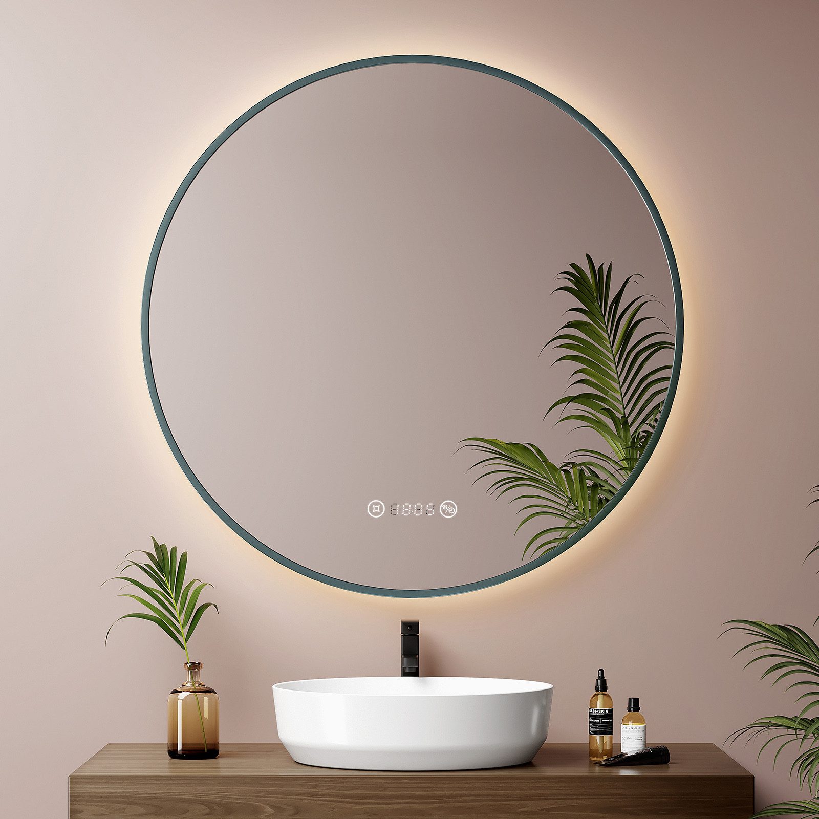 EMKE Badspiegel mit Beleuchtung und Antibeschlag, Uhr & Temperaturanzeige ( günstig online kaufen