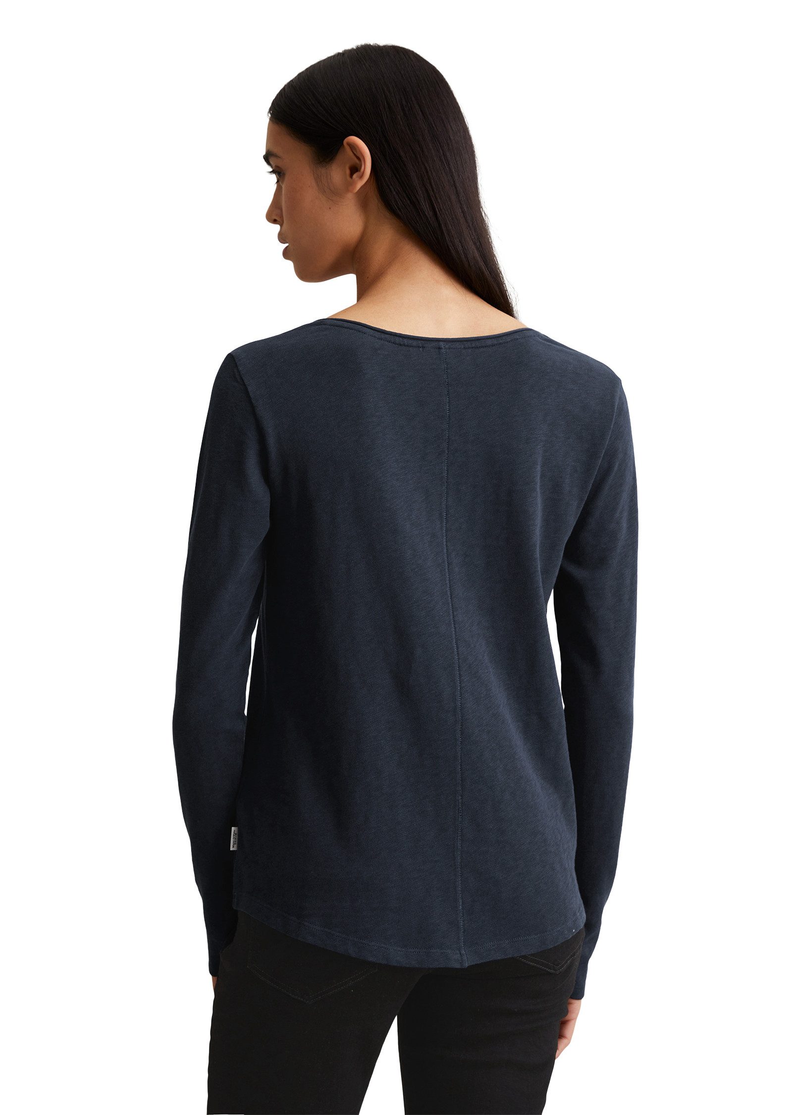 Marc O'Polo DENIM Langarmshirt mit Rollkante am V-Ausschnitt günstig online kaufen