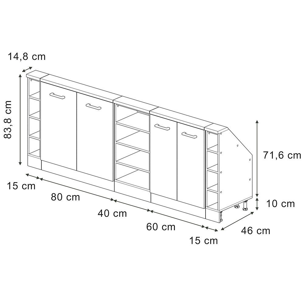 Vicco Kommode Rion, Weiß Riffel, 210 cm 5er Set (5 St)