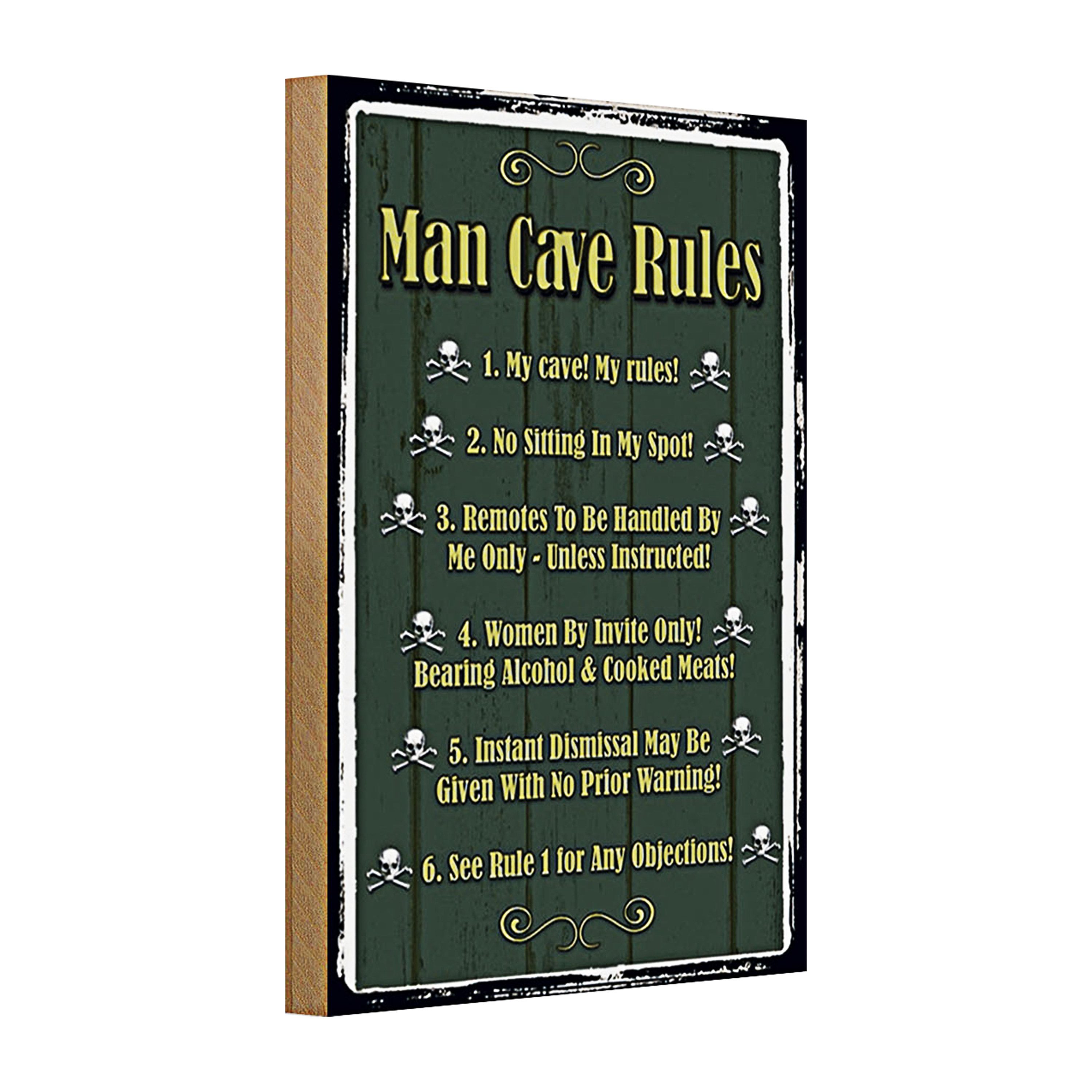 Roomando Holzbild Holzschild Spruch 20x30cm Man cave Rules no sitting Spot