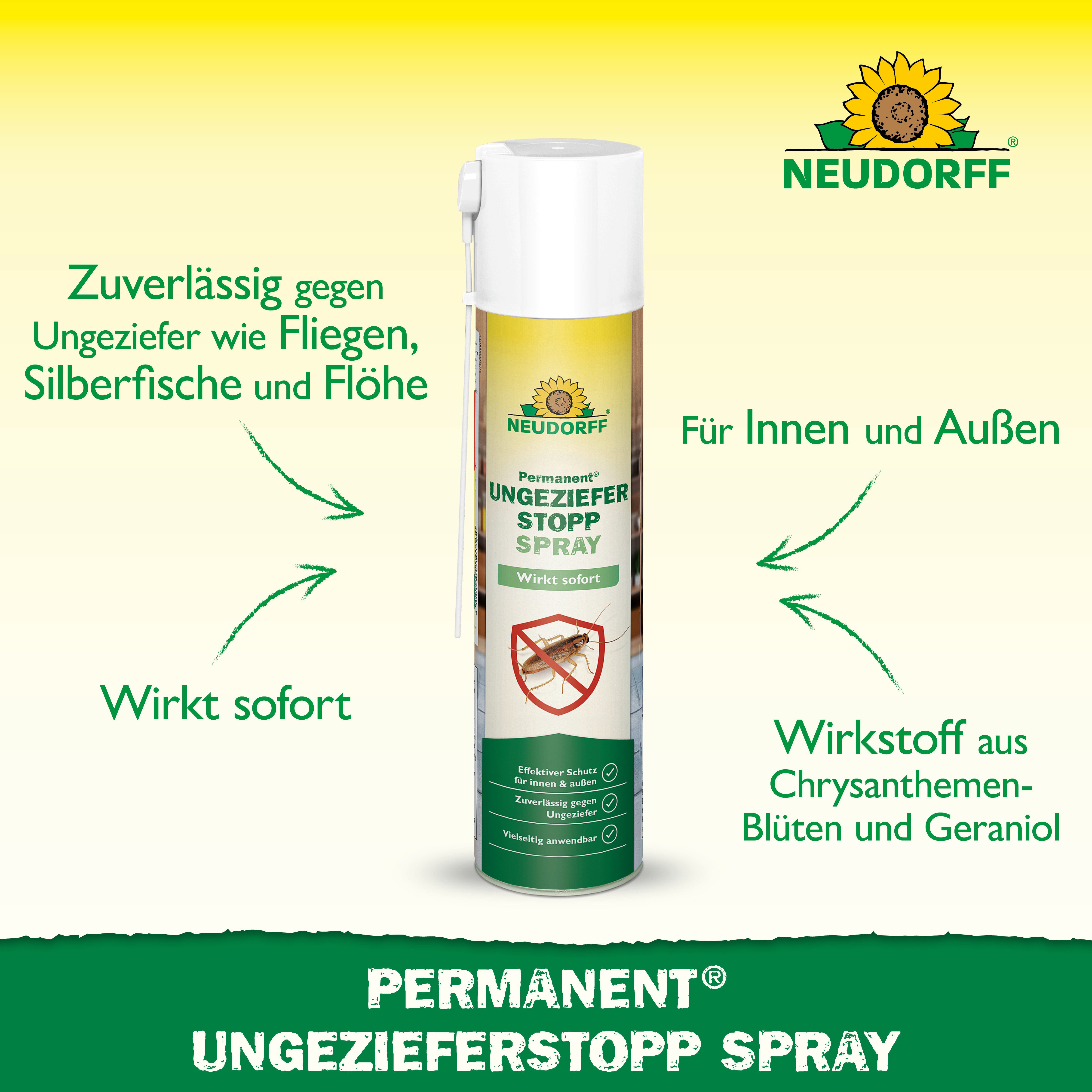 Neudorff Insektenspray Permanent UngezieferStopp Spray, 300 ml, Anwendungsfertiges Ungezieferspray mit Sprühröhrchen, Mit Pyrethrum & Geraniol gegen kriechende  – Bild 2 von 5
