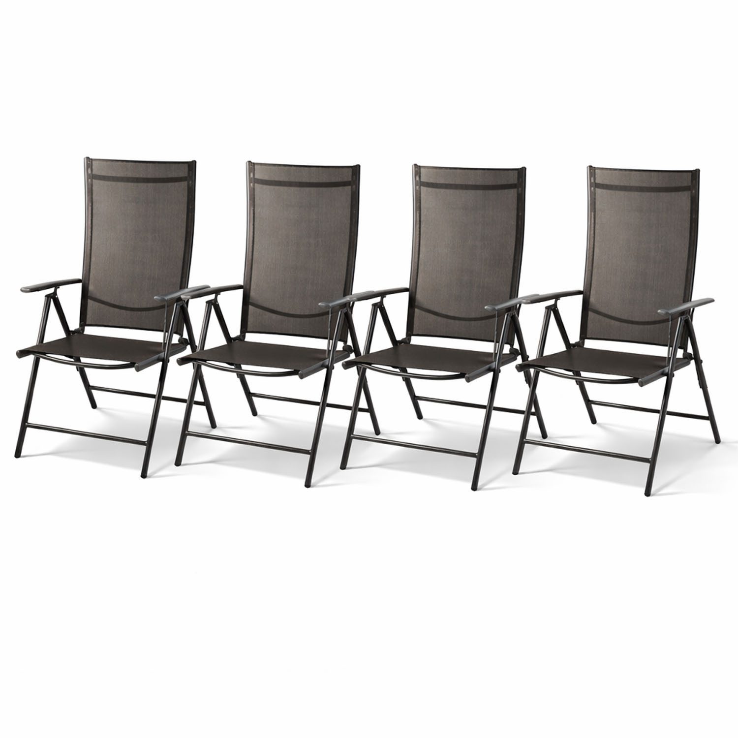 Mojawo Armlehnstuhl 4 Stk. Garten Klappstuhl Aluminium - Textilen Anthrazit / Anthrazit