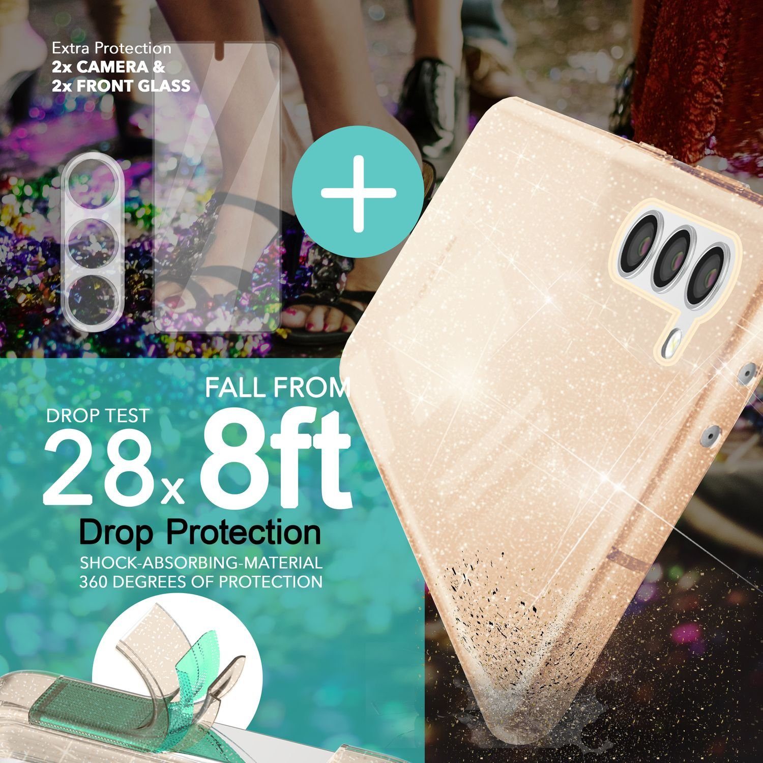 Nalia Smartphone-Hülle Samsung Galaxy S23 Plus 16,8 cm (6,6 Zoll), Klare Glitzer Silikon Hülle / 2x Display- & Kameraschutz / Bling Cover