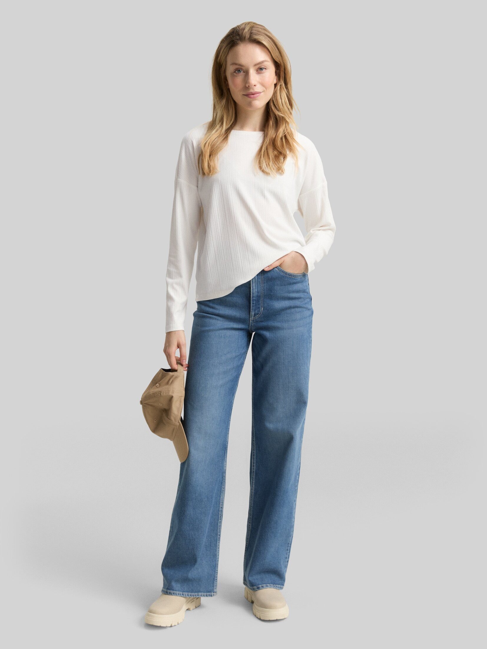 TOM TAILOR Langarmshirt T-Shirt Loose Fit Langarmshirt mit Rippstruktur – Bild 5 von 5