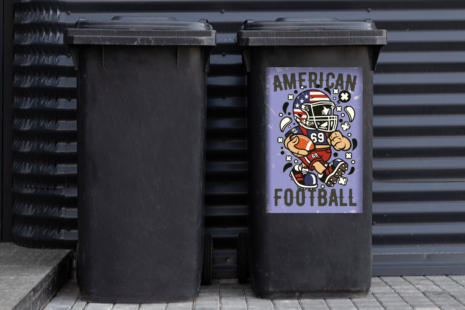 MuchoWow Wandsticker American Football Lila Mülltonne, Abfalbehälter Vintage Container, - Mülleimer-aufkleber, St), - Sticker, (1