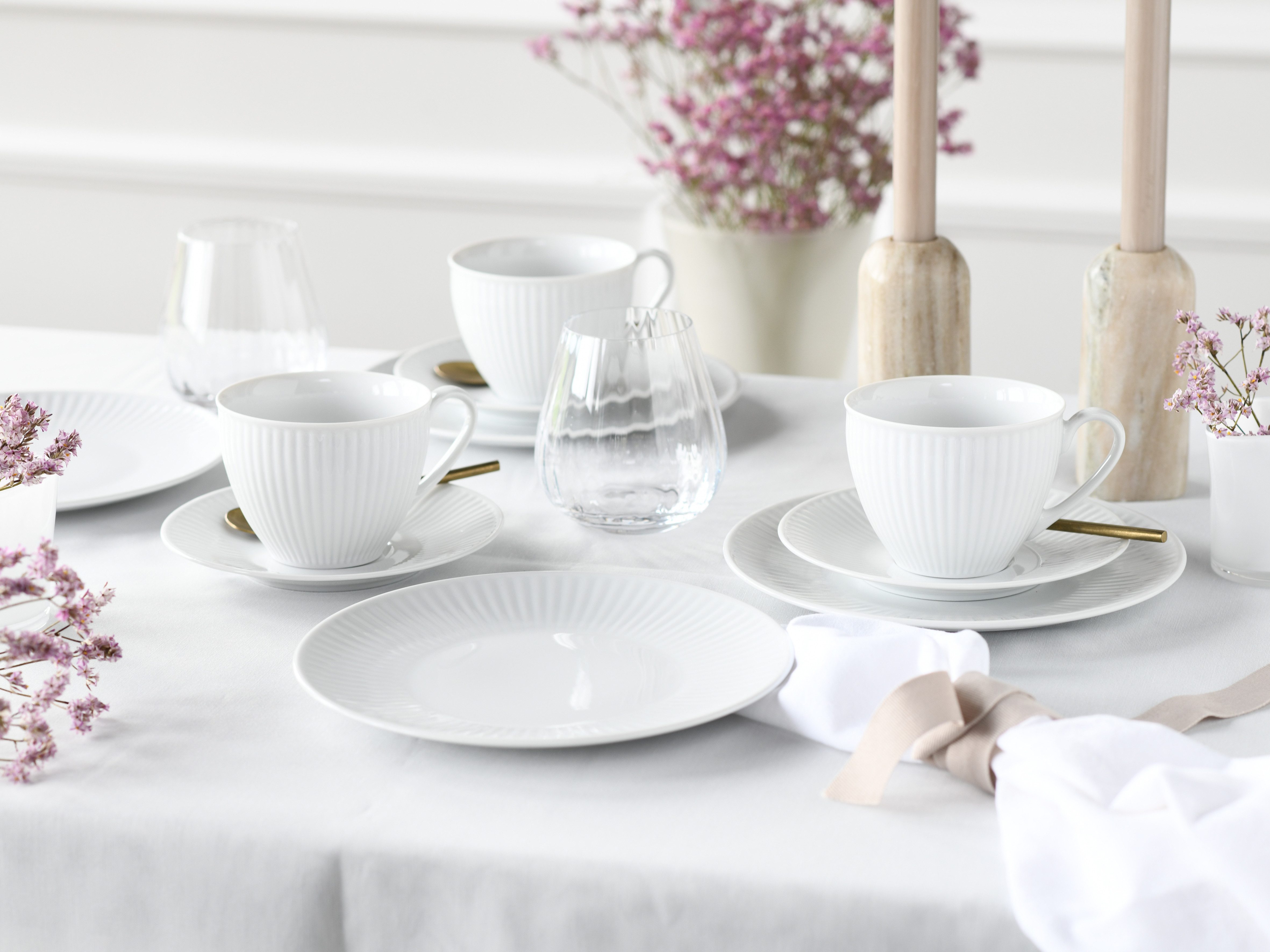 CreaTable Kaffeeservice Valencia Weiß, Kaffee-Service 18-tlg (18-tlg), 6 Personen, Porzellan, Elegant, Boho Chic