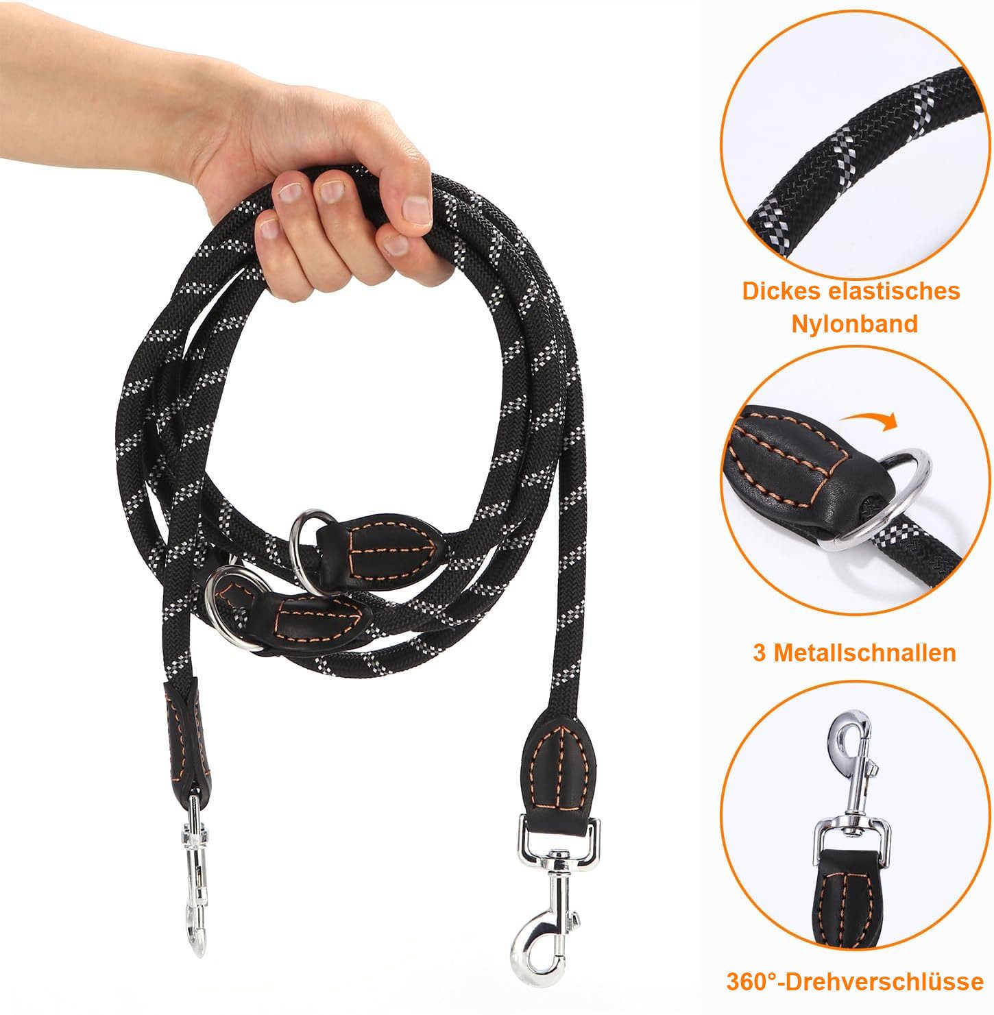 SinLaw Hundeleine Nylonleine, 3 Meter lange verstellbare Leine für große Hunde, (1-tlg), Hundeleine 3m aus Nylon verstellbar, für große Hunde