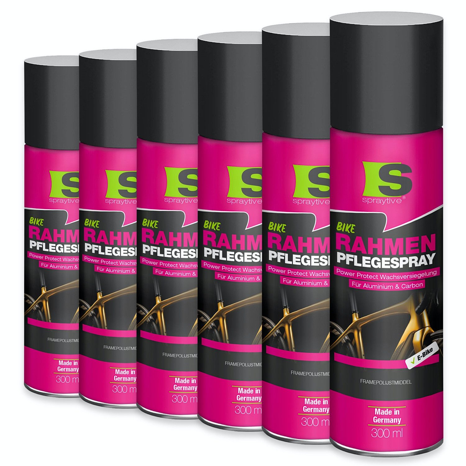Spraytive 6x 300ml Rahmen-Pflegespray mit Wachsversiegelung für Fahrrad & E-Bike Lackreiniger (Made in Germany)