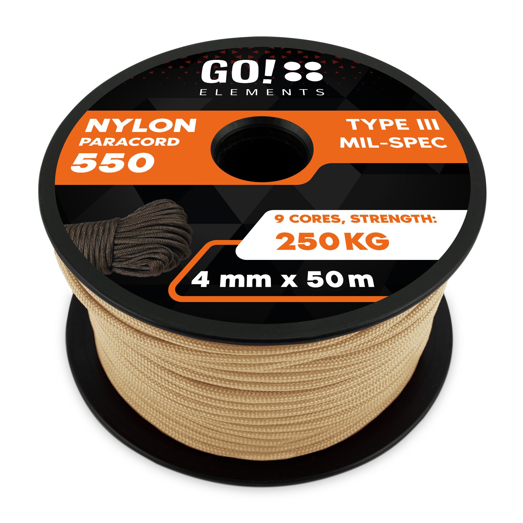 GO!elements Abspannleine Paracord 550 - 4mm, Paracord 550 aus reißfester Nylonschnur