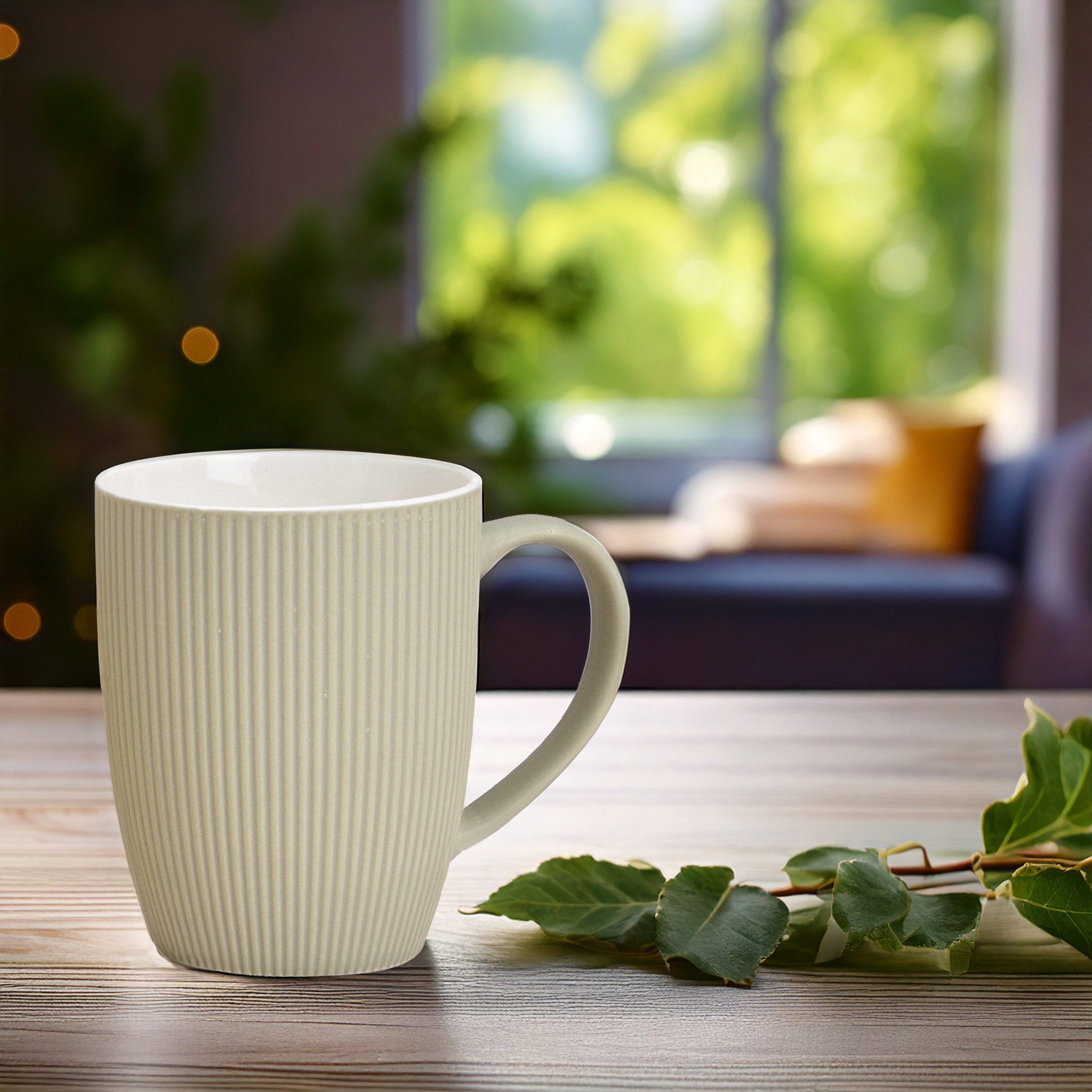 matches21 HOME & HOBBY Tasse Kaffeetassen 4er Set einfarbig gerippt Pastellfarben Rillen, 4-tlg., Keramik, Tee Kaffee-Becher, modern, orange beige creme grün, 300 ml