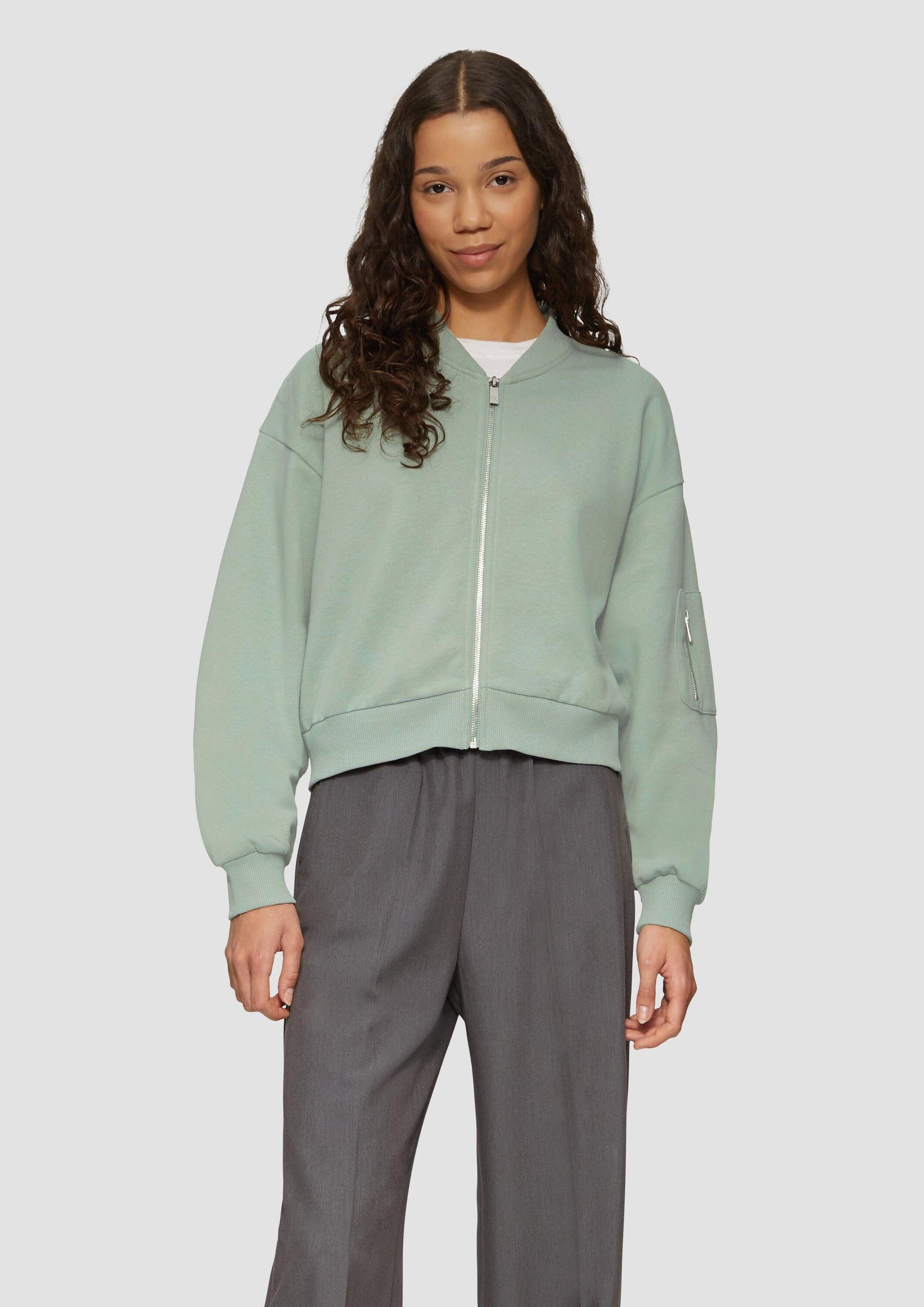 QS Sweatshirt Sweatshirt Verkürzter Sweat-Blouson