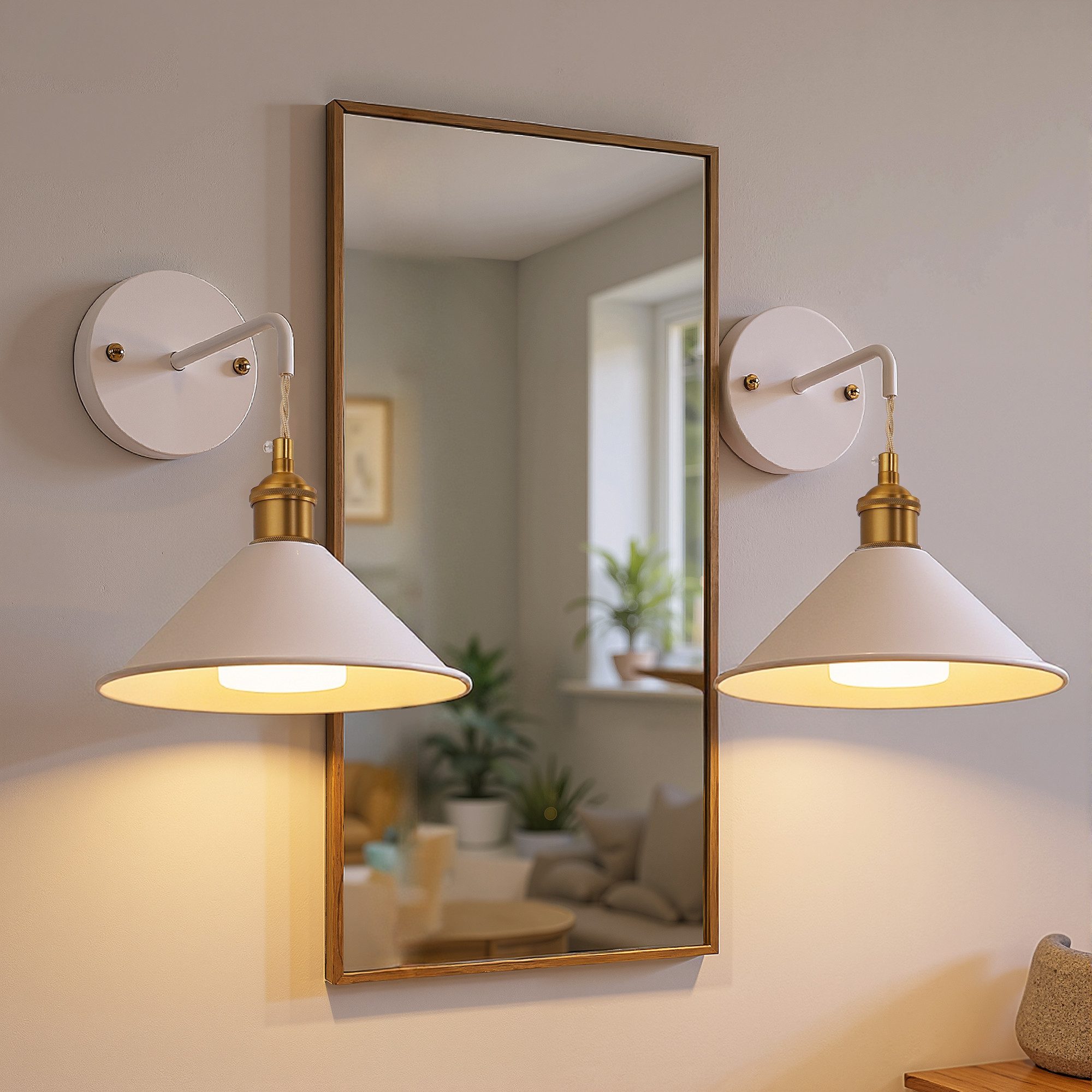 LOHAS-LED Wandleuchte 2er Set kabellose Akku-Wandlampen mit kegelförmigem Lampenschirm, LED wechselbar, Warmweiß bis Kaltweiß mit RGB-Farbwechsel, RGBCW dimmbar mit IR-Fernbedienung, E26 Aufladbirne
