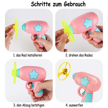 Kind Ja Lernspielzeug 6 pcs Flugscheibe Propeller Launcher, Katapult Pistole,Schießspielzeug, Helicopter Flying Propeller Disc Pet Toy Launcher mit 5 Propeller