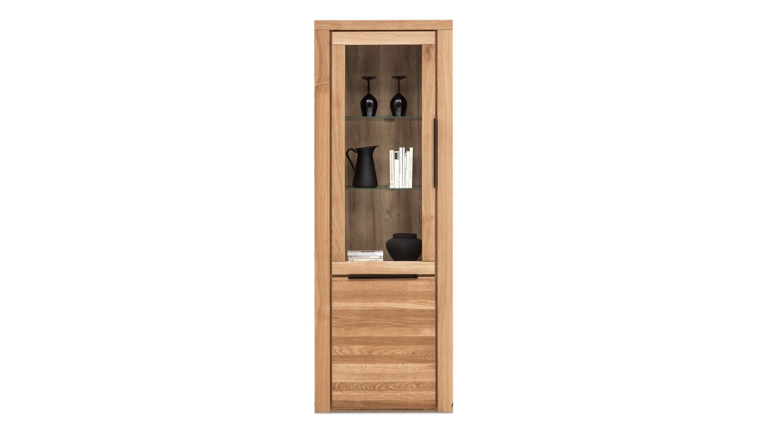 Massivart® Vitrine Greta / Vitrinenschrank / Eiche teilmassiv / Tür mit Glaseinsatz und 2 Glas Einlegeböden