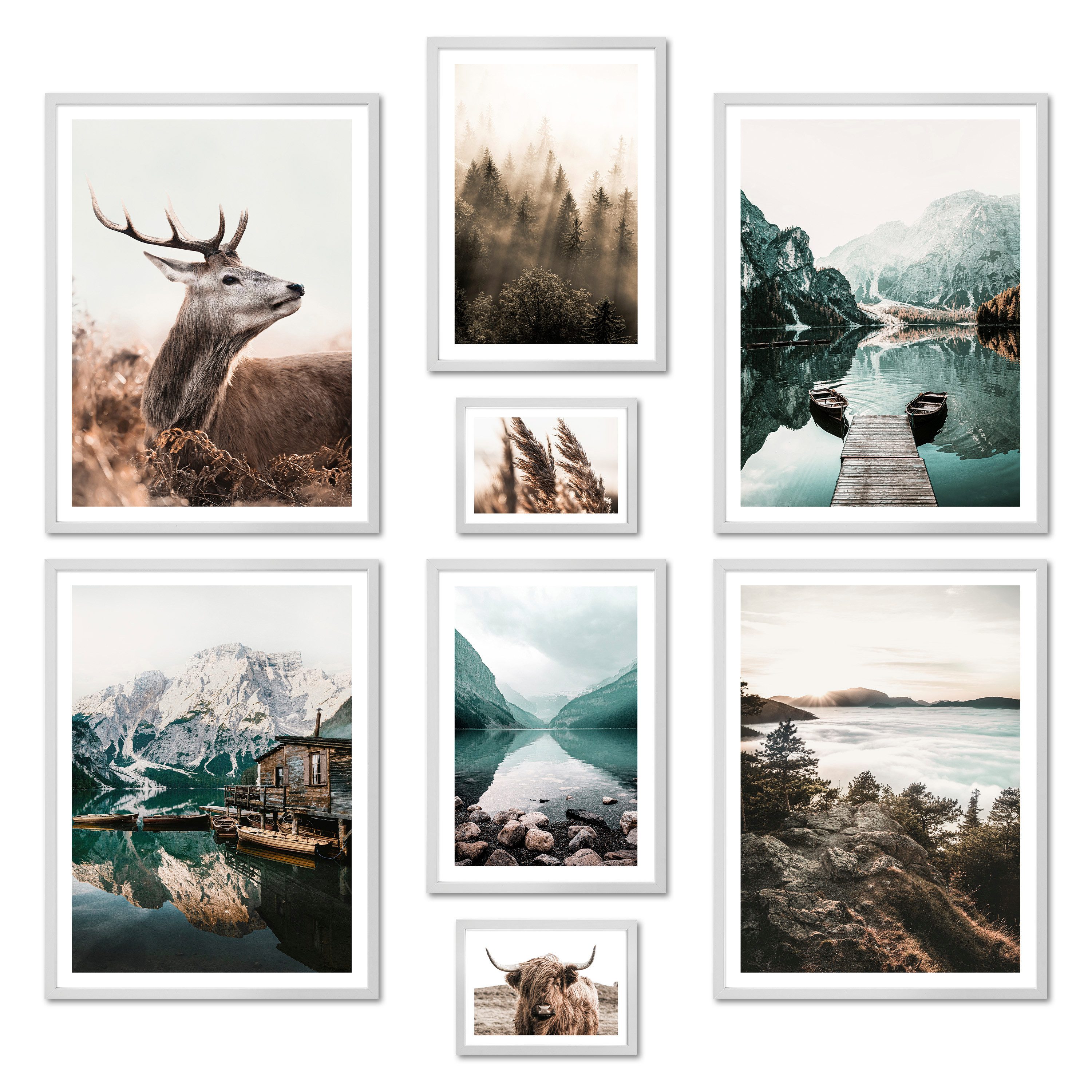 Bilder-Collage Poster Set - MYSTI RIVER I Natur Tiere See Petrol Braun Herbst I Deko