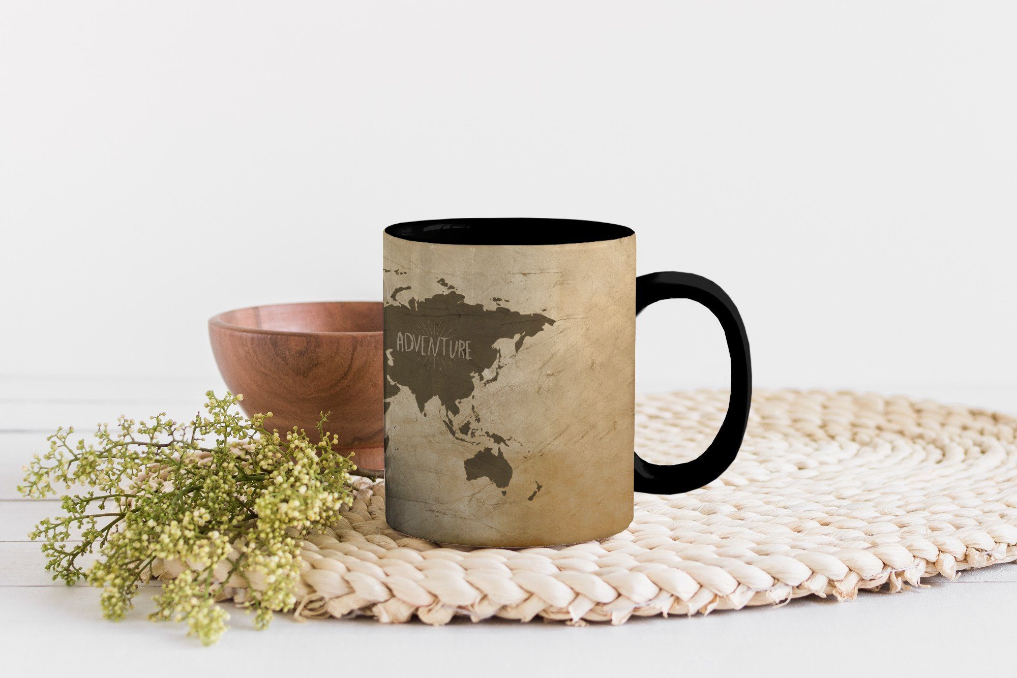 Geschenk Keramik, Grau, MuchoWow - - Zaubertasse, Zitat Farbwechsel, Kaffeetassen, Tasse Teetasse, Weltkarte