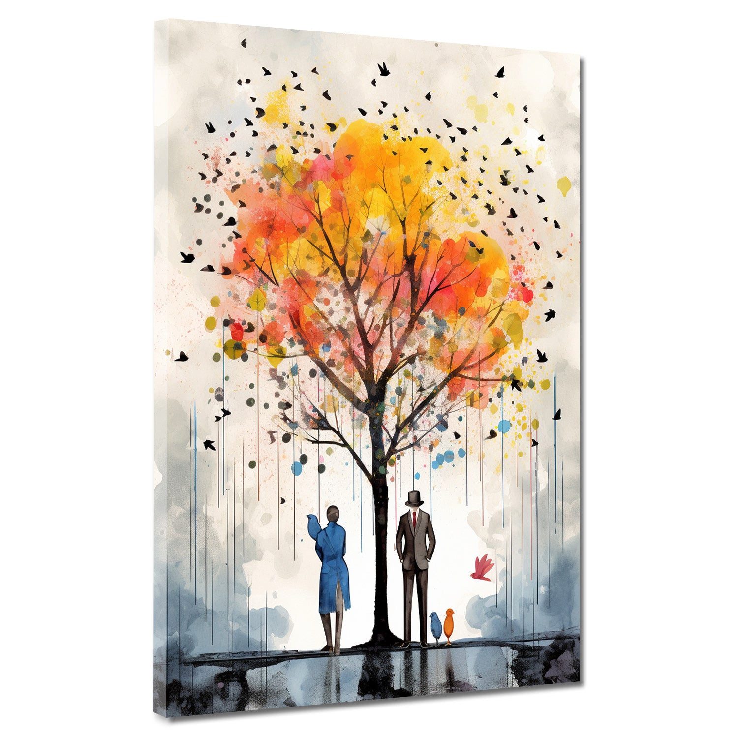 Artedinoi Leinwandbild Abstrakt herbstlicher Baum Painting Leinwandbild Wandbild XXL, Herbstbaum, gemalt