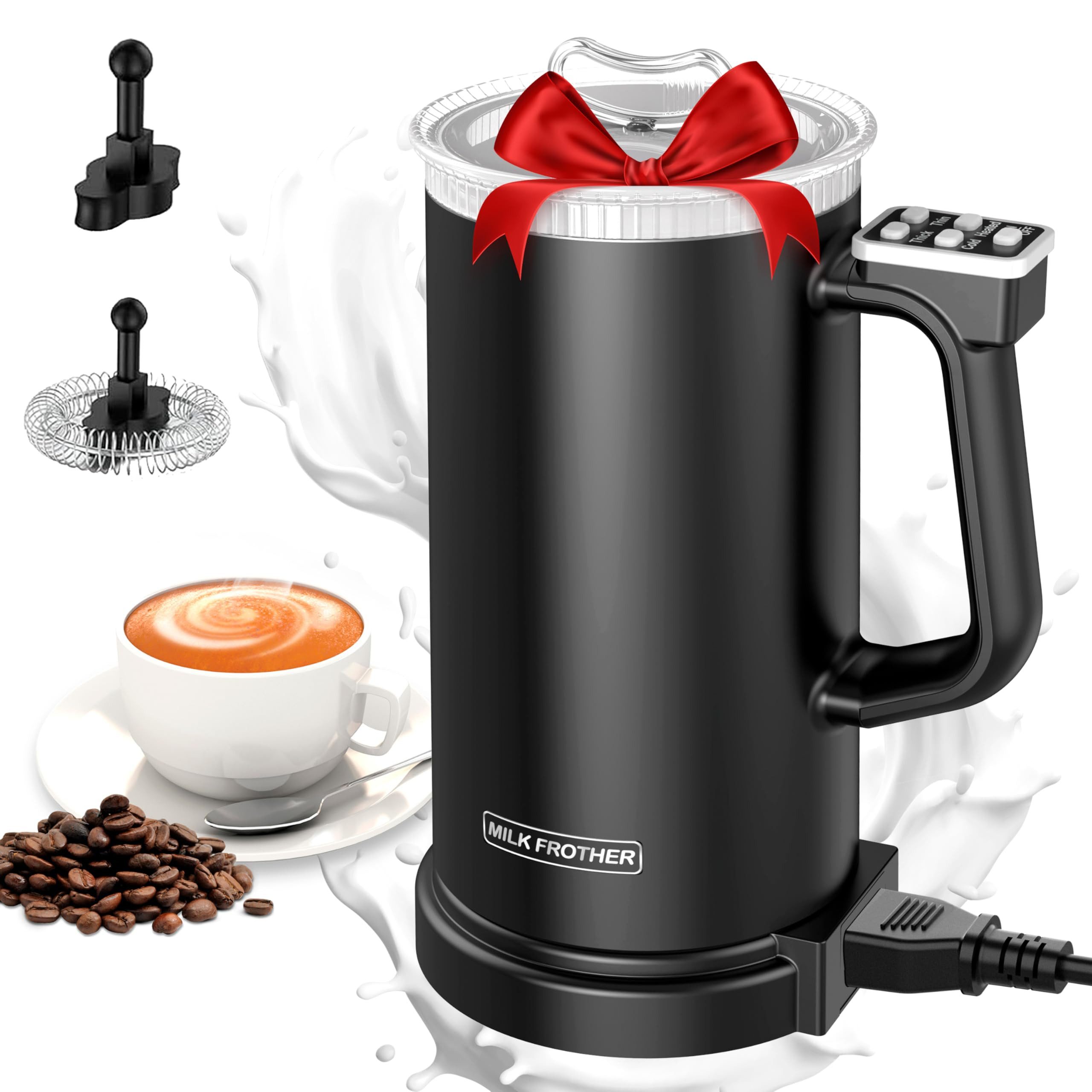 ibettertec Milchaufschäumer elektrischer Milchaufschäumer, 5-in-1 Milchaufschäumer Elektrisch, 600,00 W, 350ml Milchschäumer für Heißer und Kalter